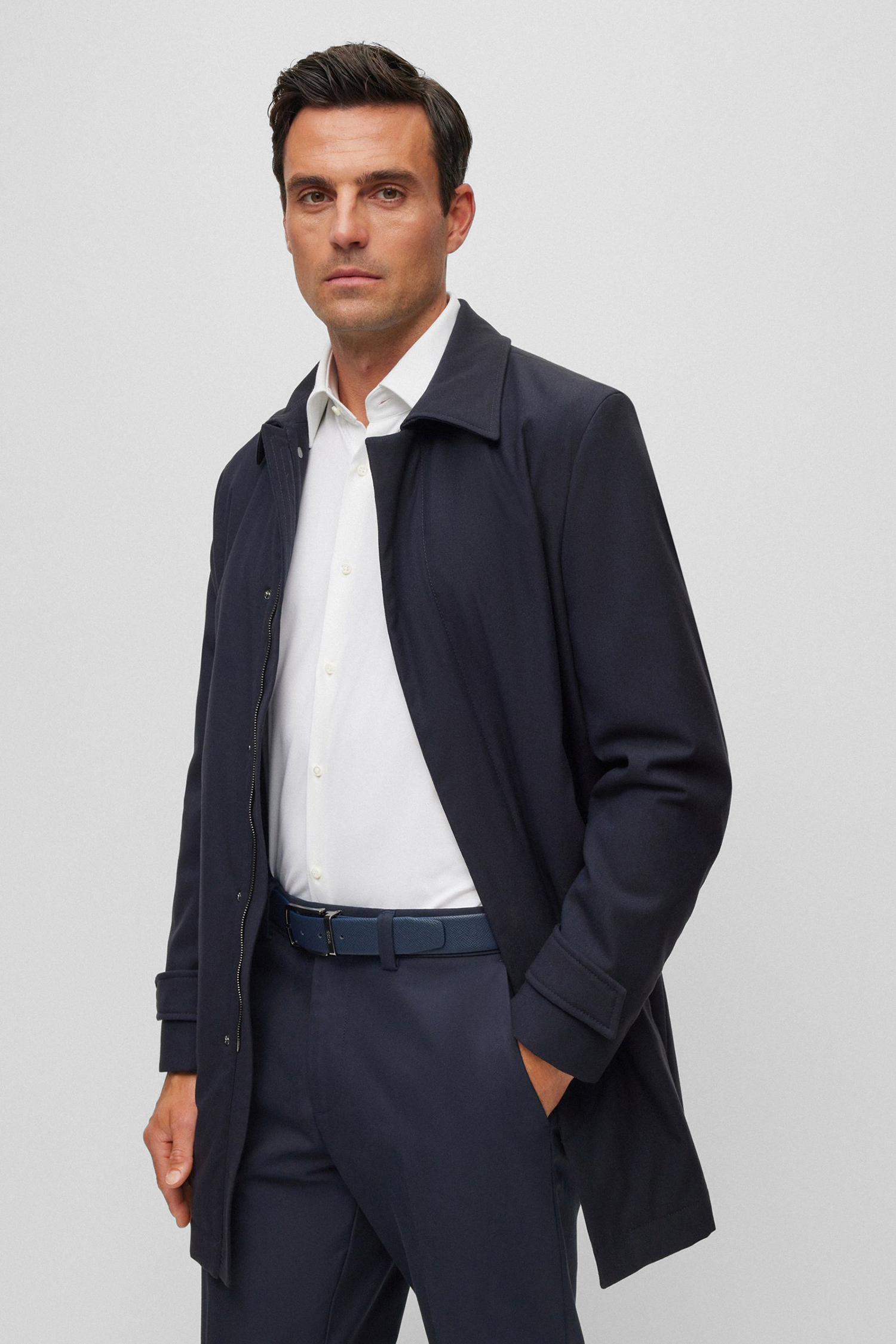 Мужское темно-синее шерстяное пальто BOSS 50502395;404