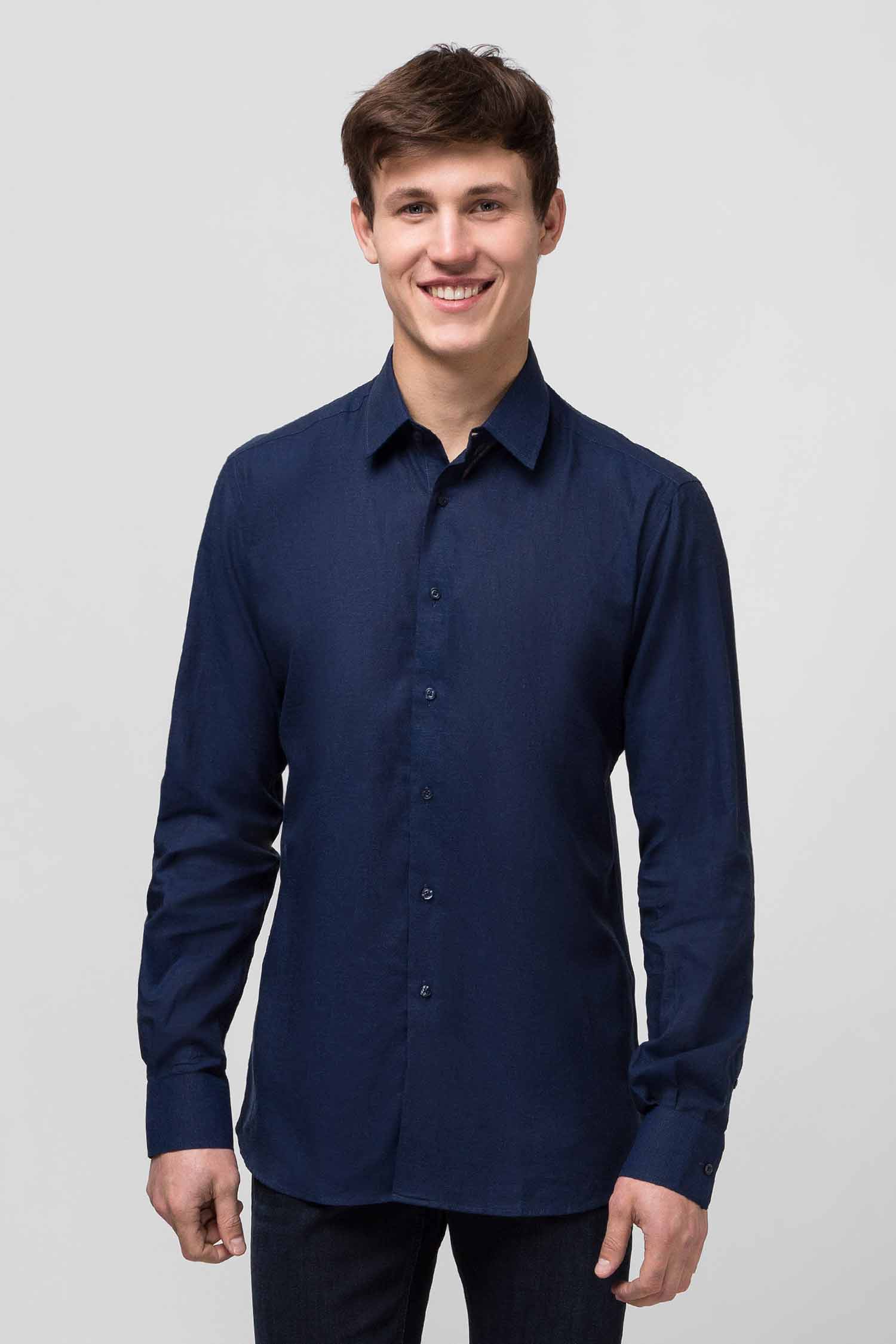 Мужская синяя льняная рубашка Karl Lagerfeld 501604.605000;690