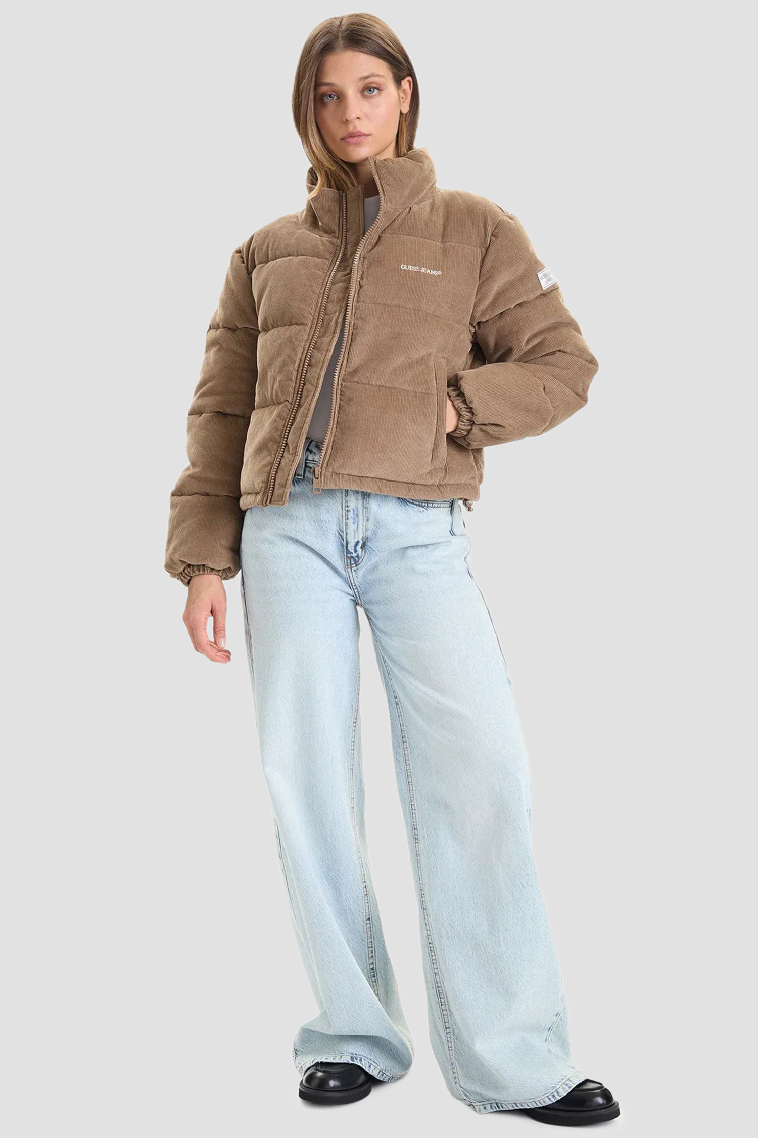 Женская коричневая вельветовая куртка Guess Jeans W5BL17.W2061;CPRC