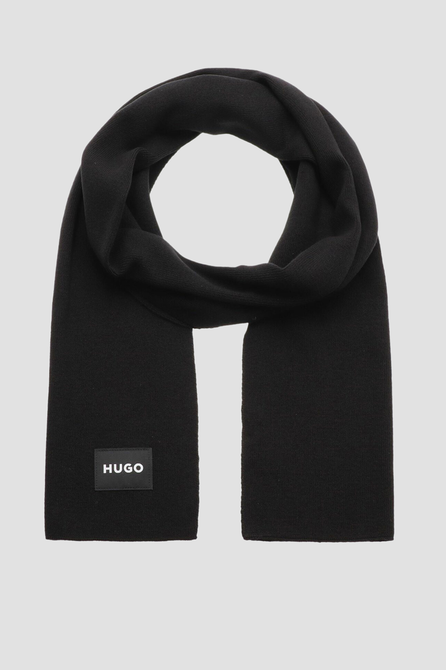 Женский черный шерстяной шарф HUGO 50502616;001