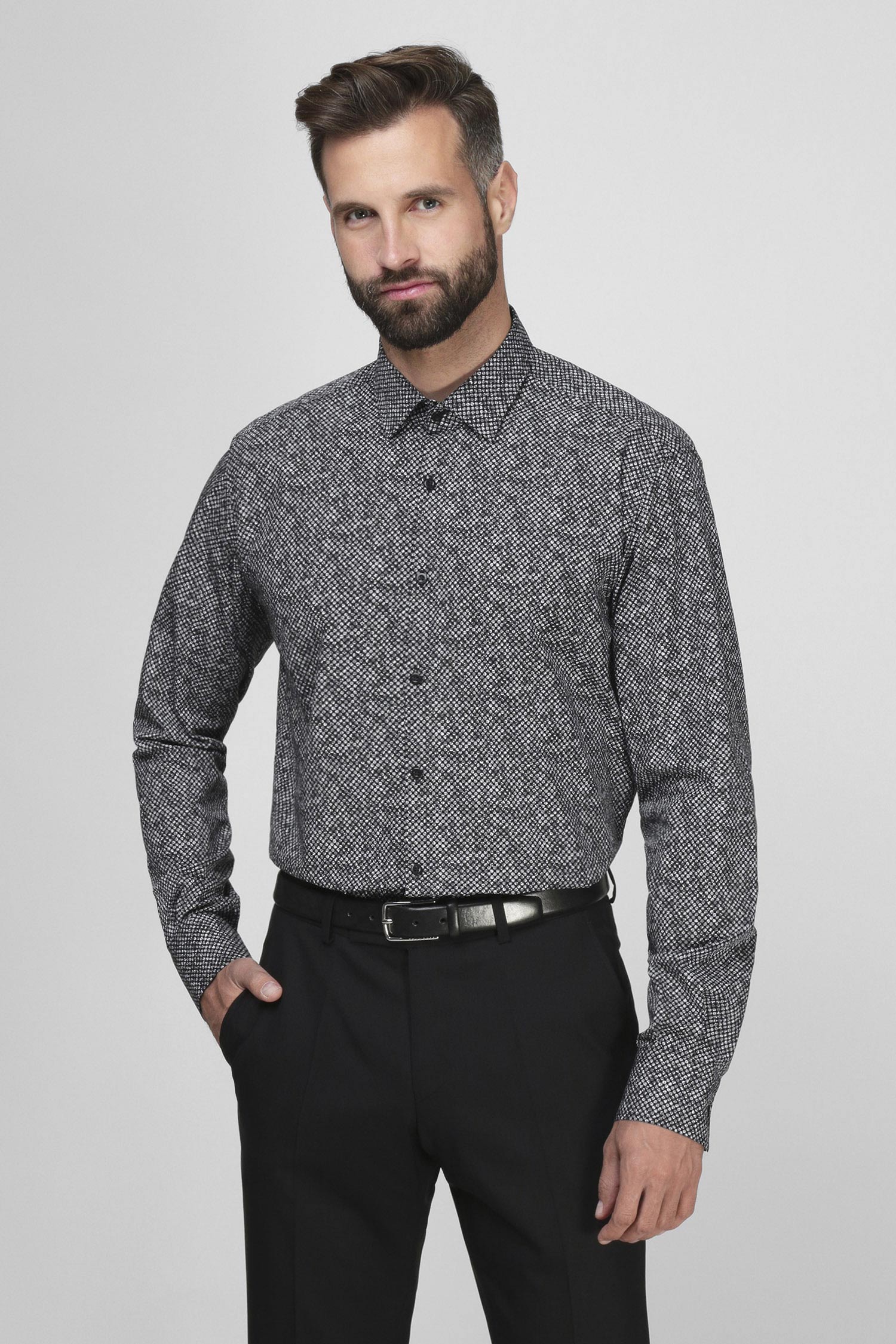Мужская черная рубашка с узором Karl Lagerfeld 512638.605003;990