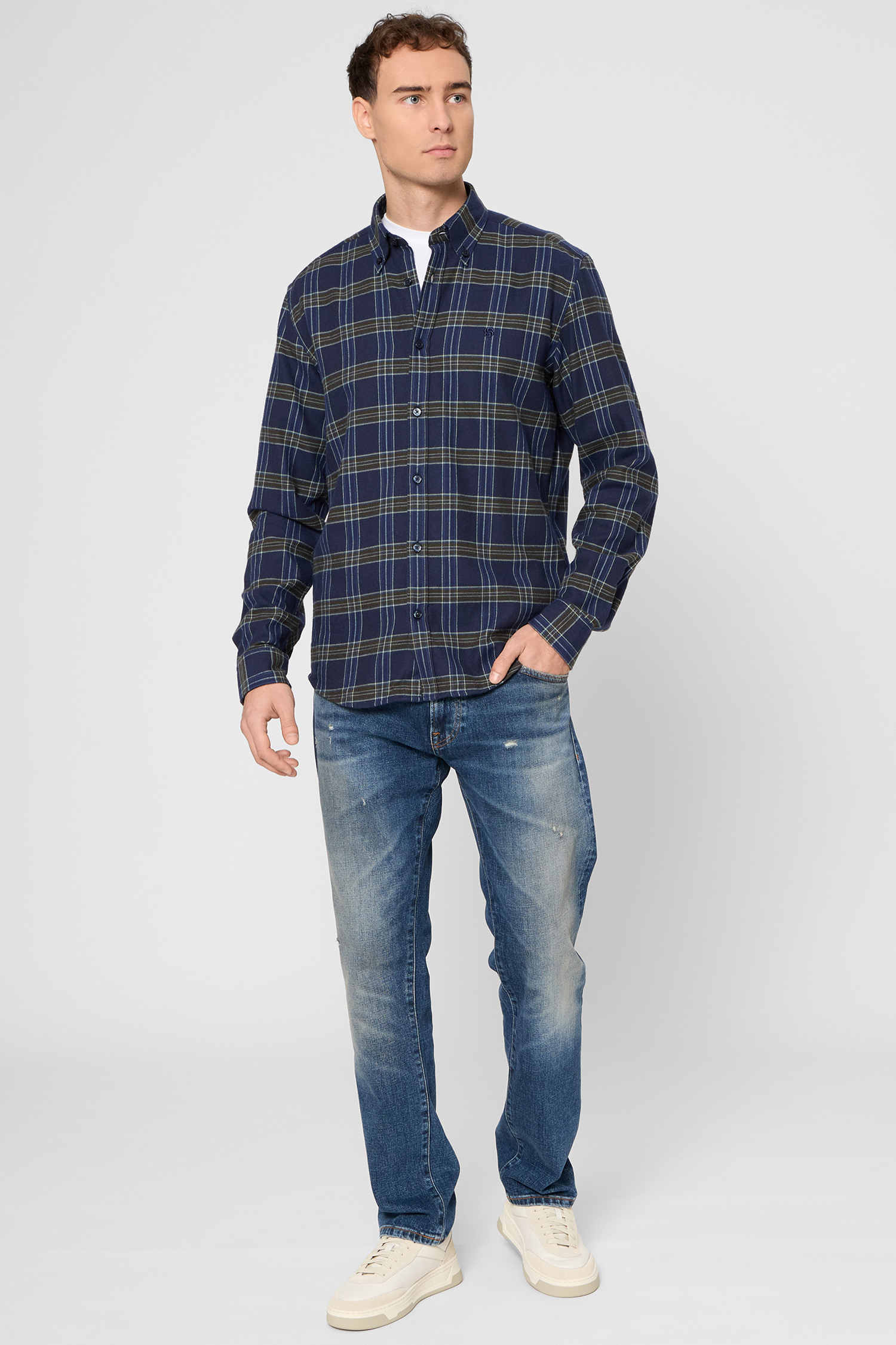 Мужская темно-синяя рубашка в клетку BOSS 50550049;473