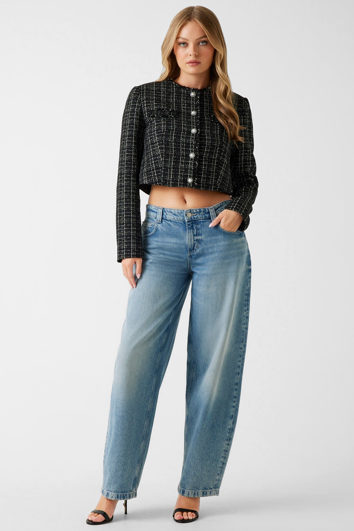 Жіночий чорний твідовий жакет Guess W5BN63.W2382;JBLK