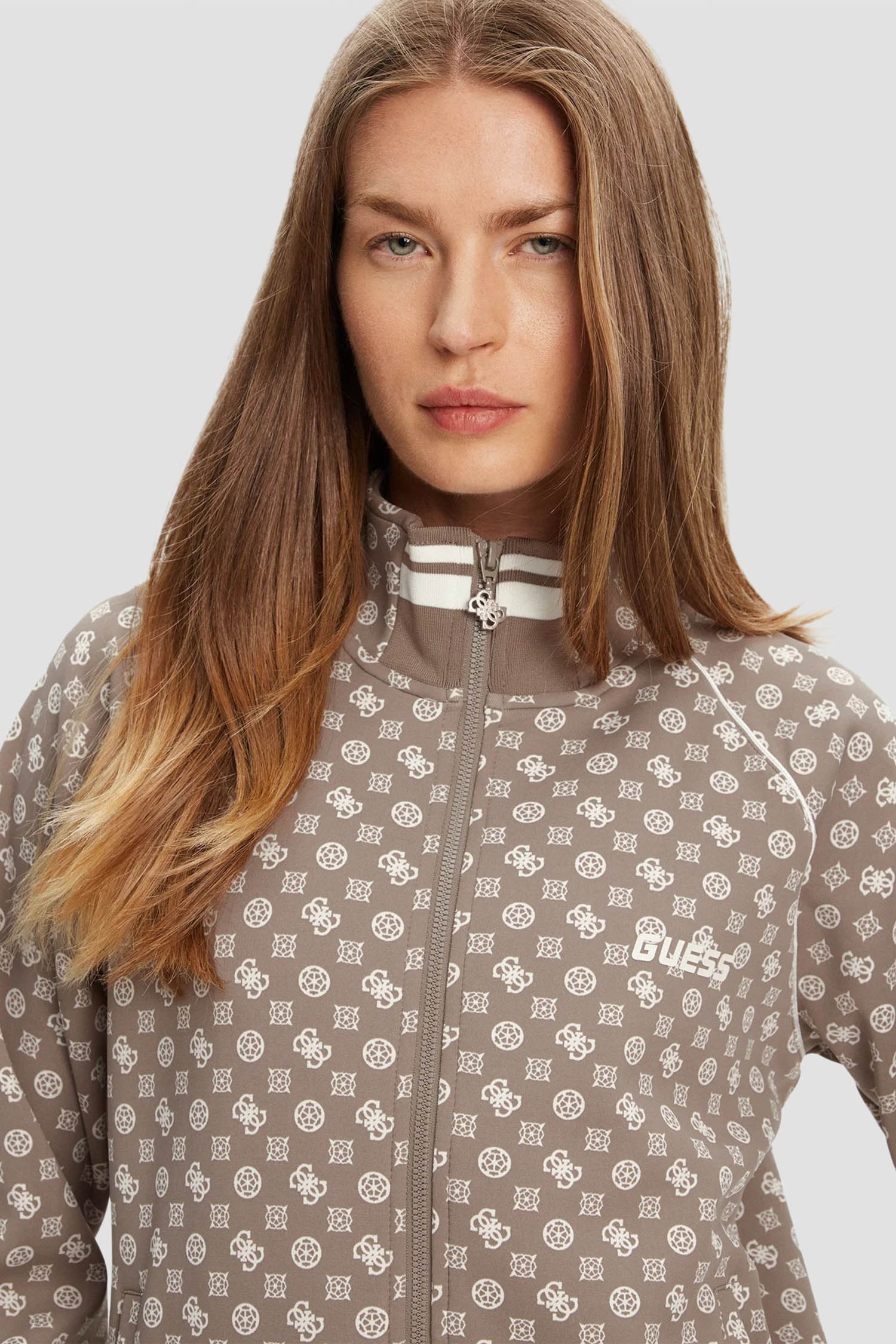 Жіноча бежева кофта на блискавці з візерунком Guess V5YQ03.KB212;P8HI