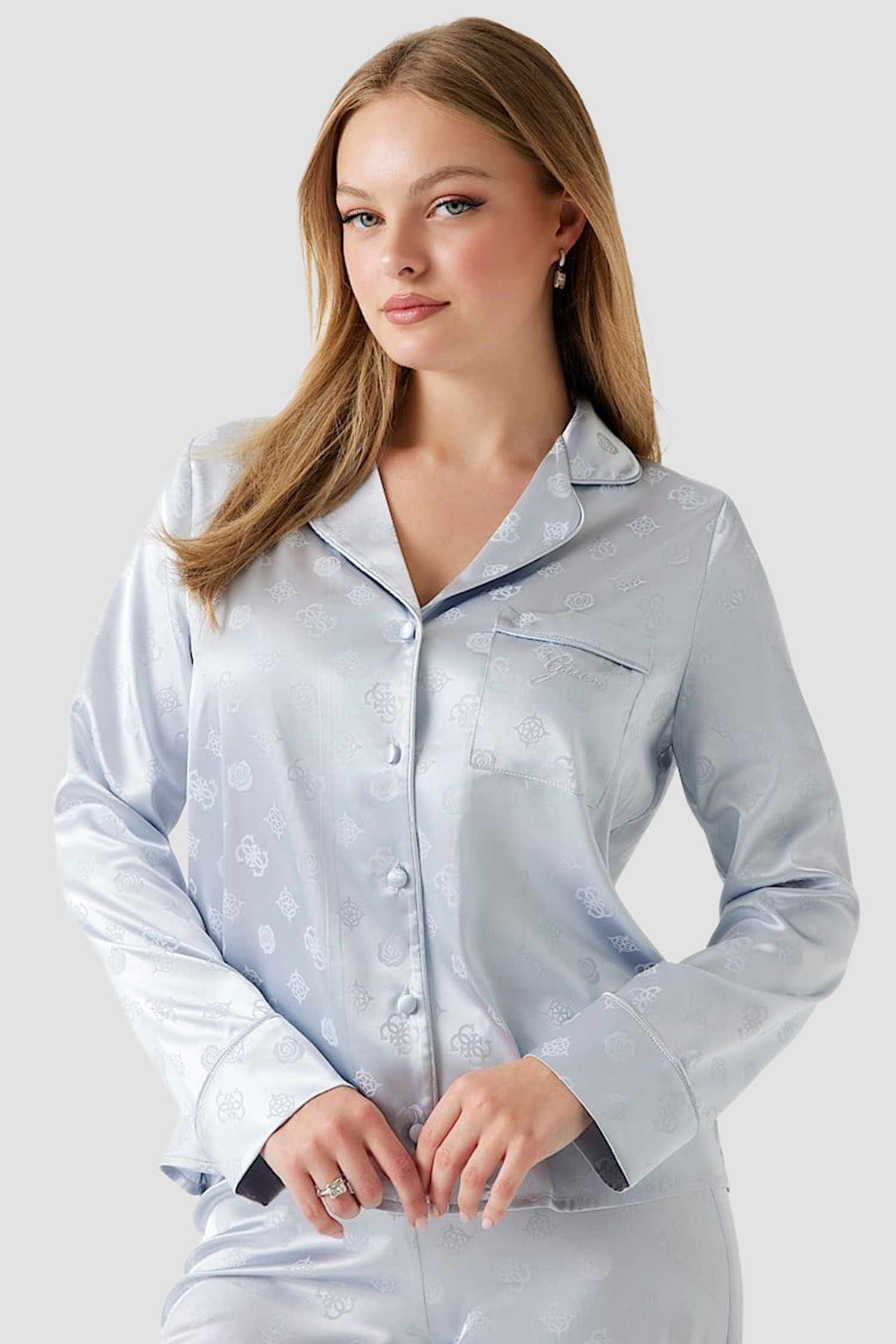 Женская голубая пижама с узором (рубашка, брюки) Guess O5BX05.W4732;FBCW