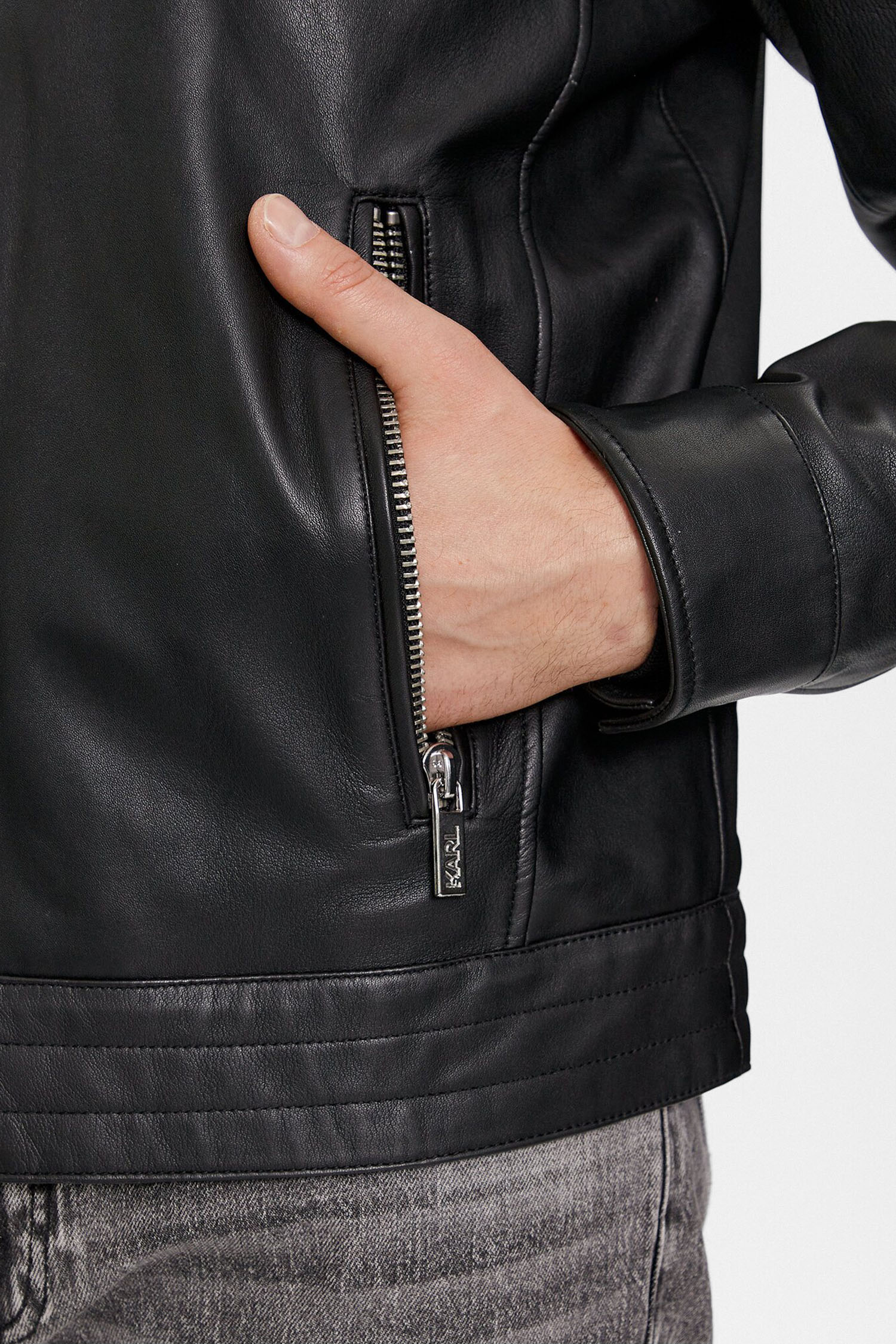 Мужская черная кожаная куртка Karl Lagerfeld 541422.555019;990