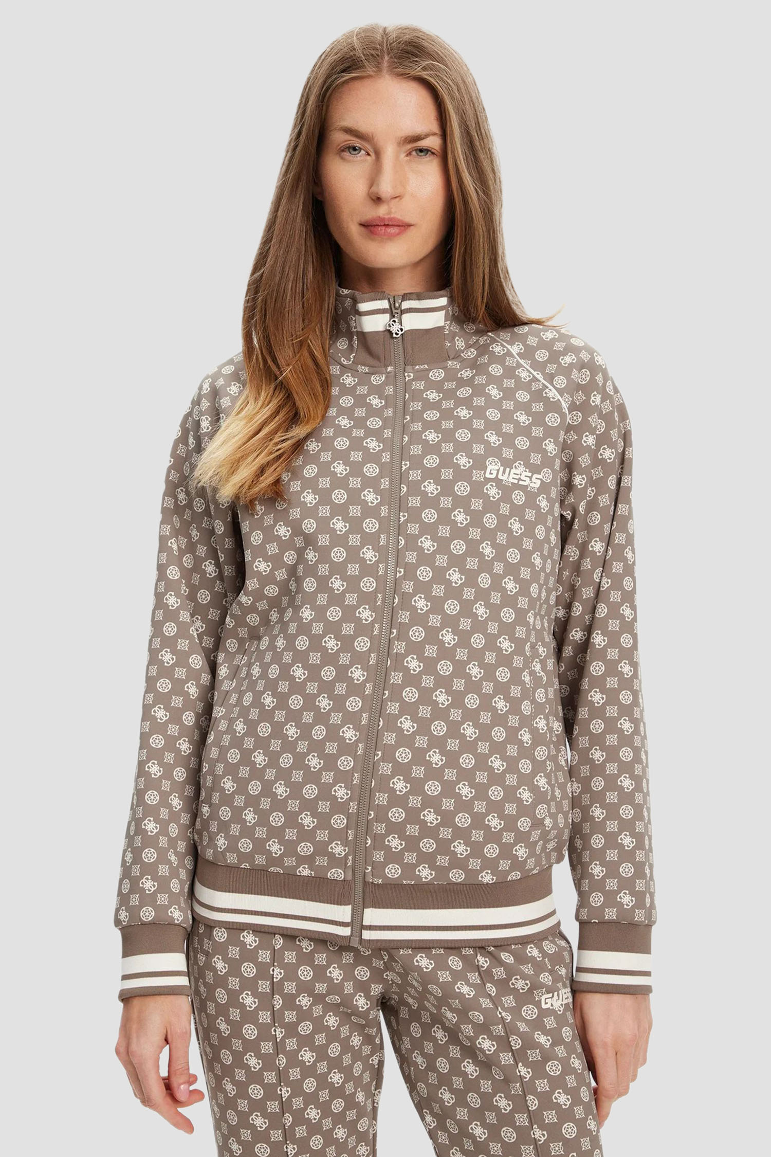 Жіноча бежева кофта на блискавці з візерунком Guess V5YQ03.KB212;P8HI