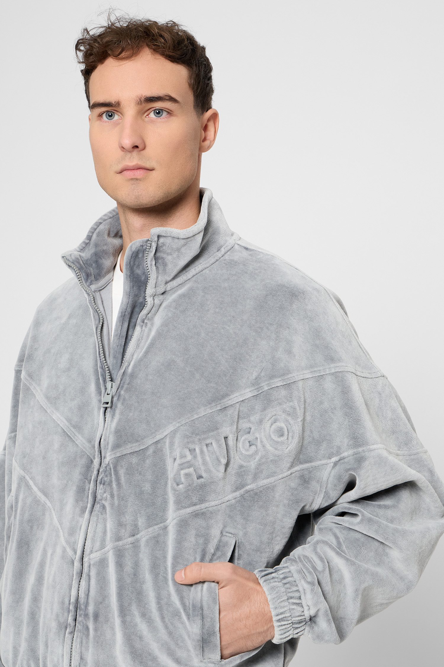 Мужская серая велюровая спортивная кофта HUGO 50546678;017