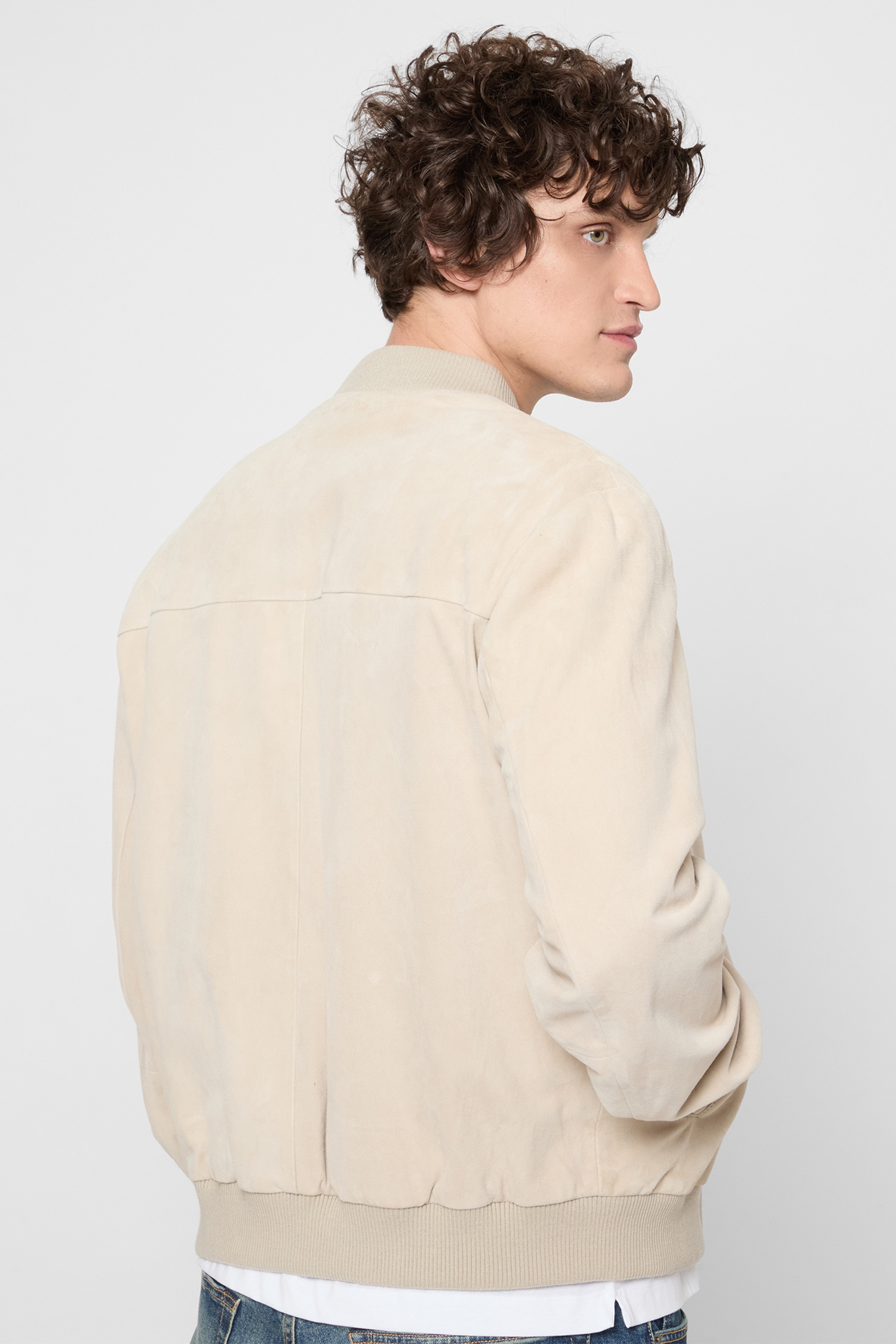 Мужской бежевый кожаный бомбер BECKHAM x BOSS BOSS 50549074;276