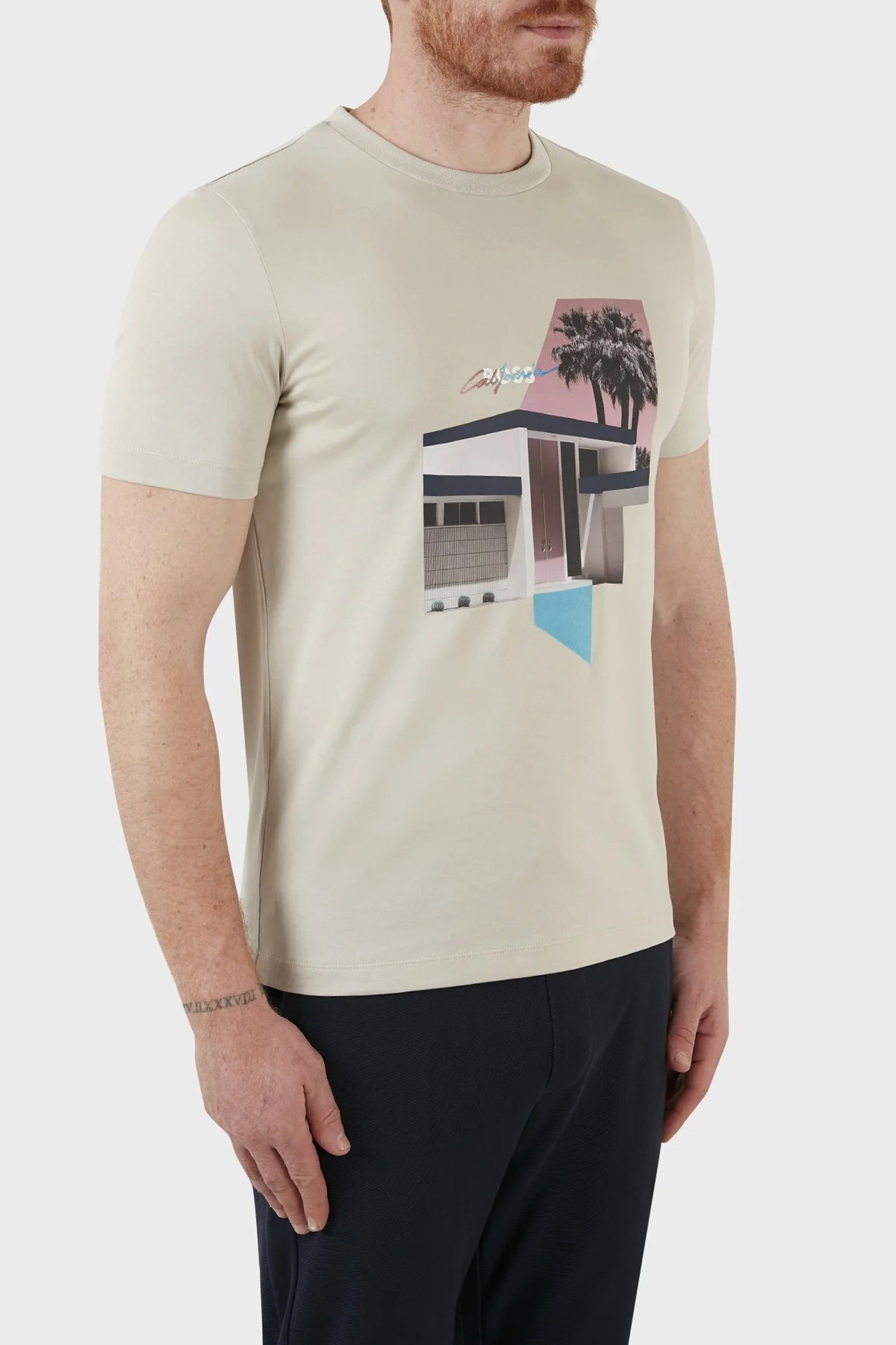 Мужская бежевая футболка BOSS 50467430;271