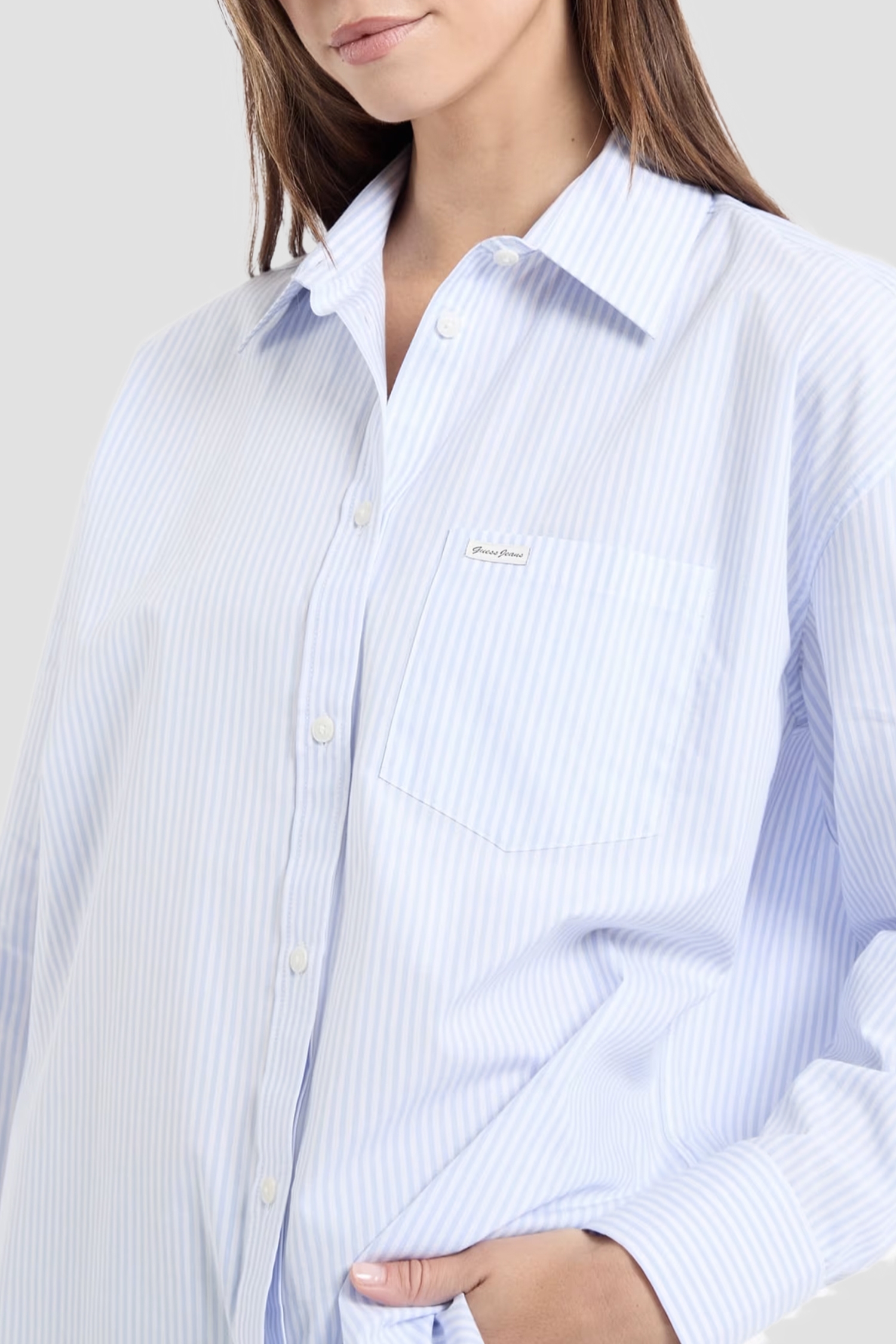 Жіноча блакитна сорочка в смужку Guess Jeans W5RH94.WGZ11;FB9A