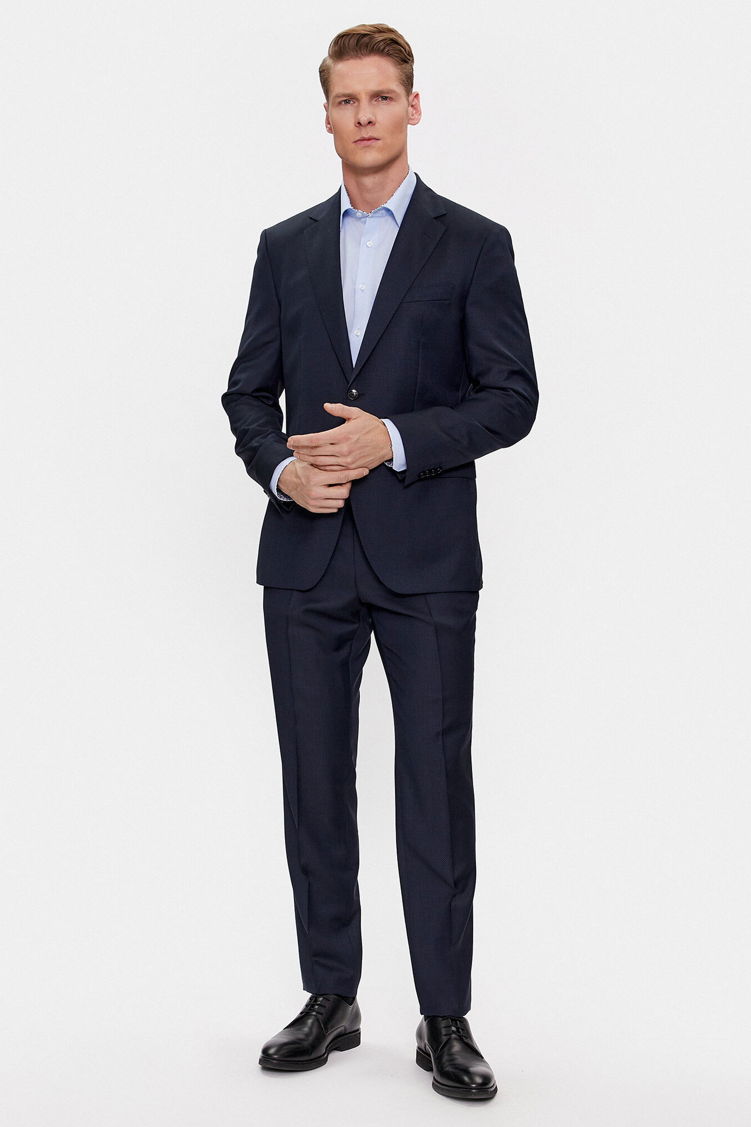 Мужской темно-синий шерстяной костюм (пиджак, брюки) BOSS 50509460;404