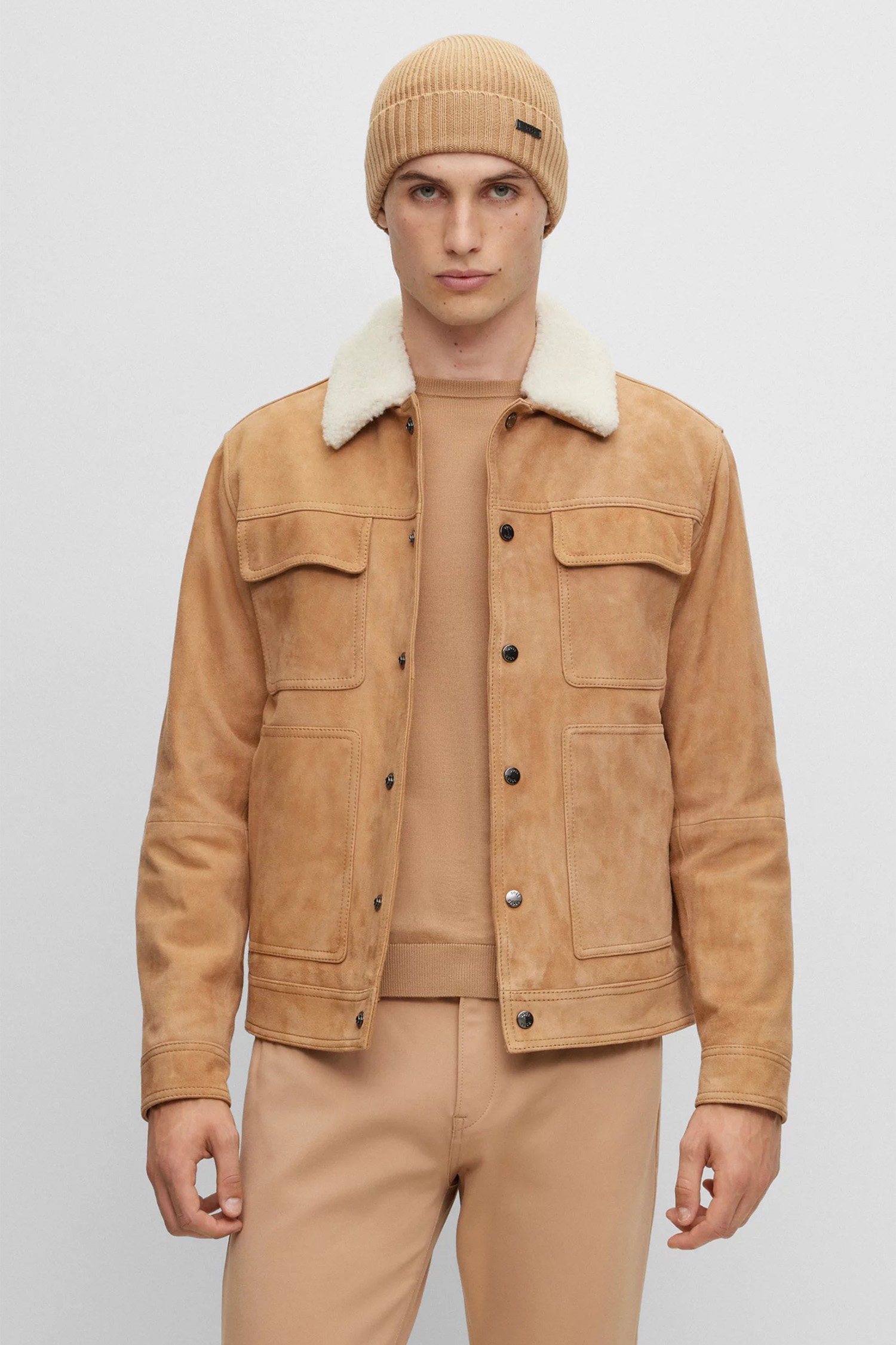 Чоловіча бежева вовняна шапка BOSS 50495306;260