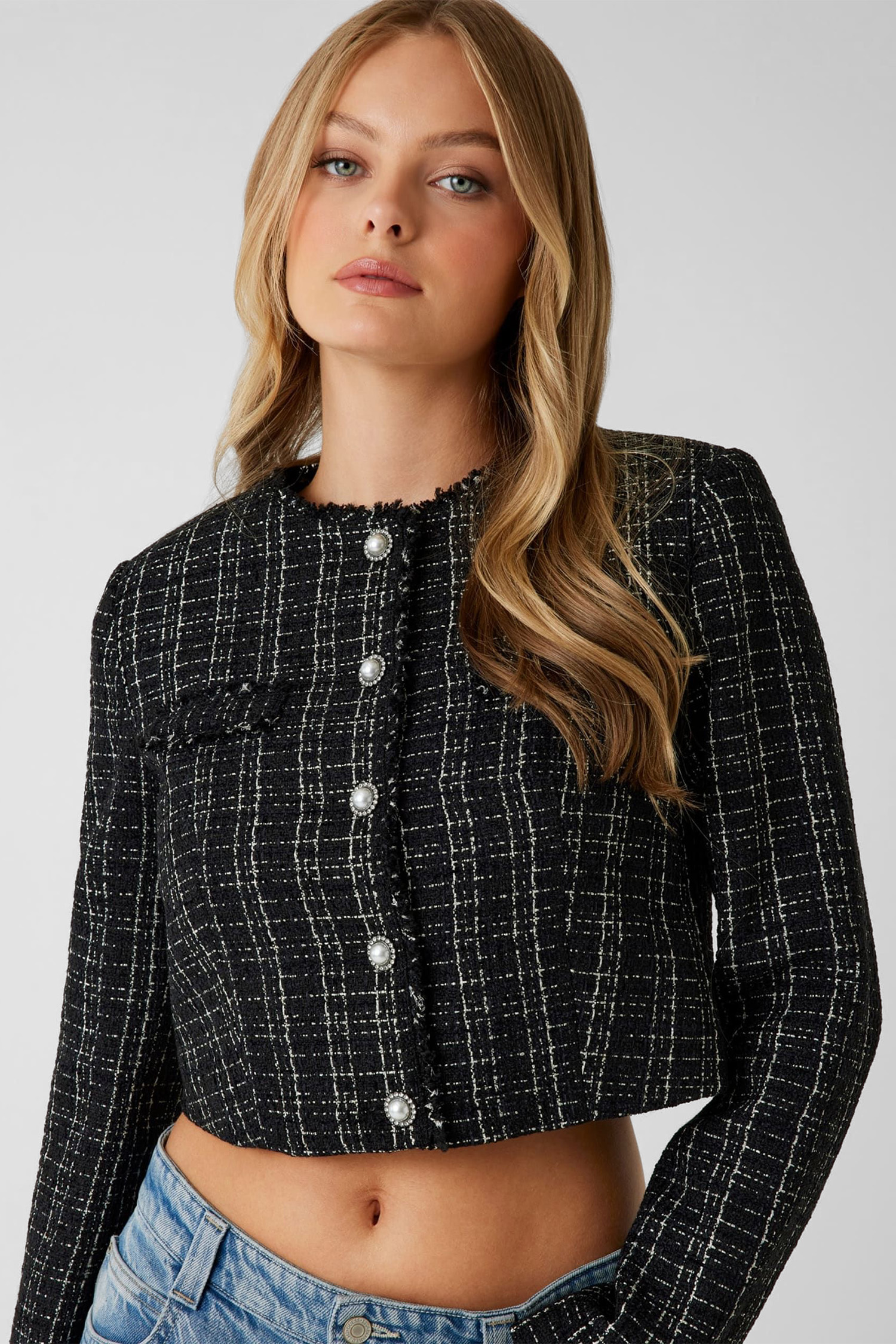 Жіночий чорний твідовий жакет Guess W5BN63.W2382;JBLK