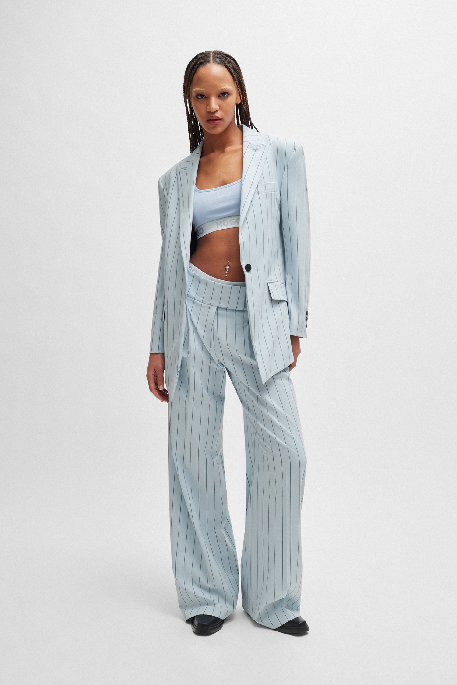 Жіночий блакитний жакет у смужку HUGO 50510441;989