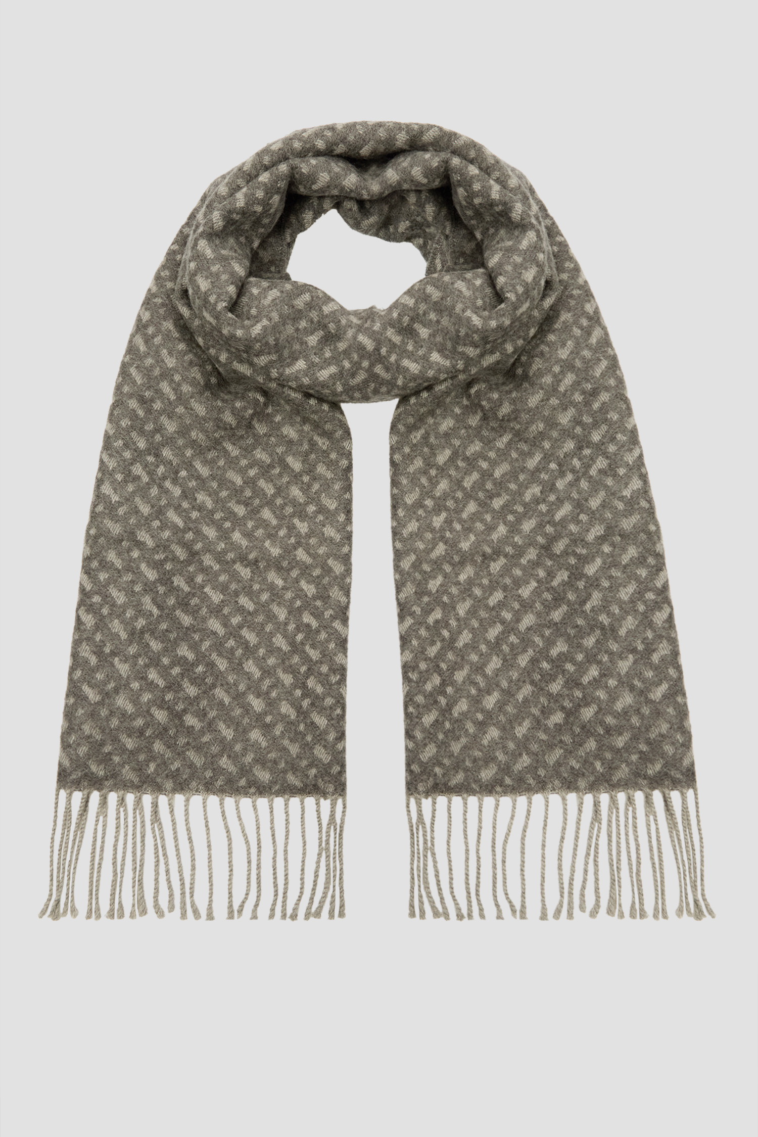 Мужской серый шерстяной шарф с узором BOSS 50549851;030