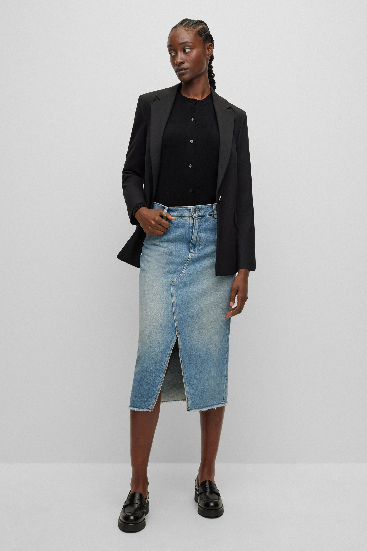 Женский черный шерстяной кардиган BOSS 50473240;001