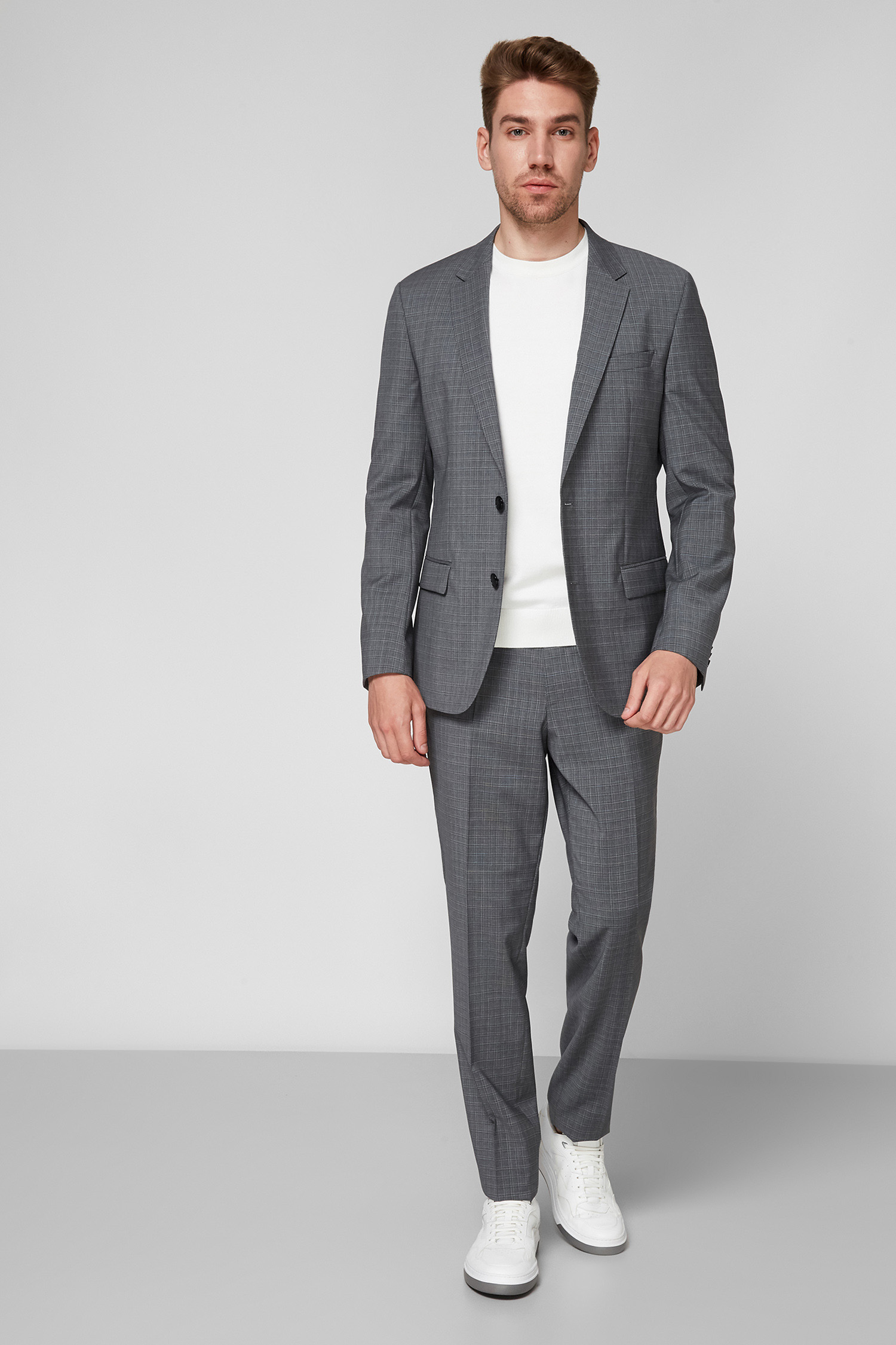 Мужской серый шерстяной костюм (пиджак, брюки) HUGO 50454308;048