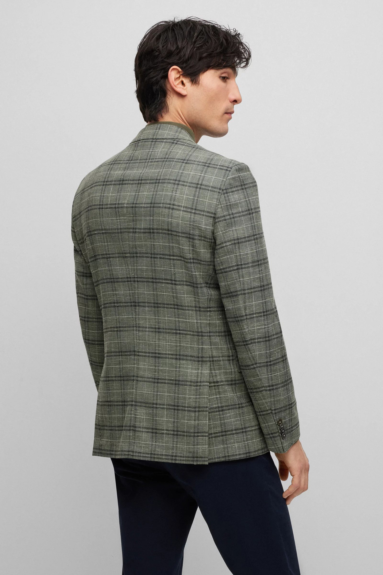 Мужской оливковый шерстяной пиджак в клетку BOSS 50489424;343