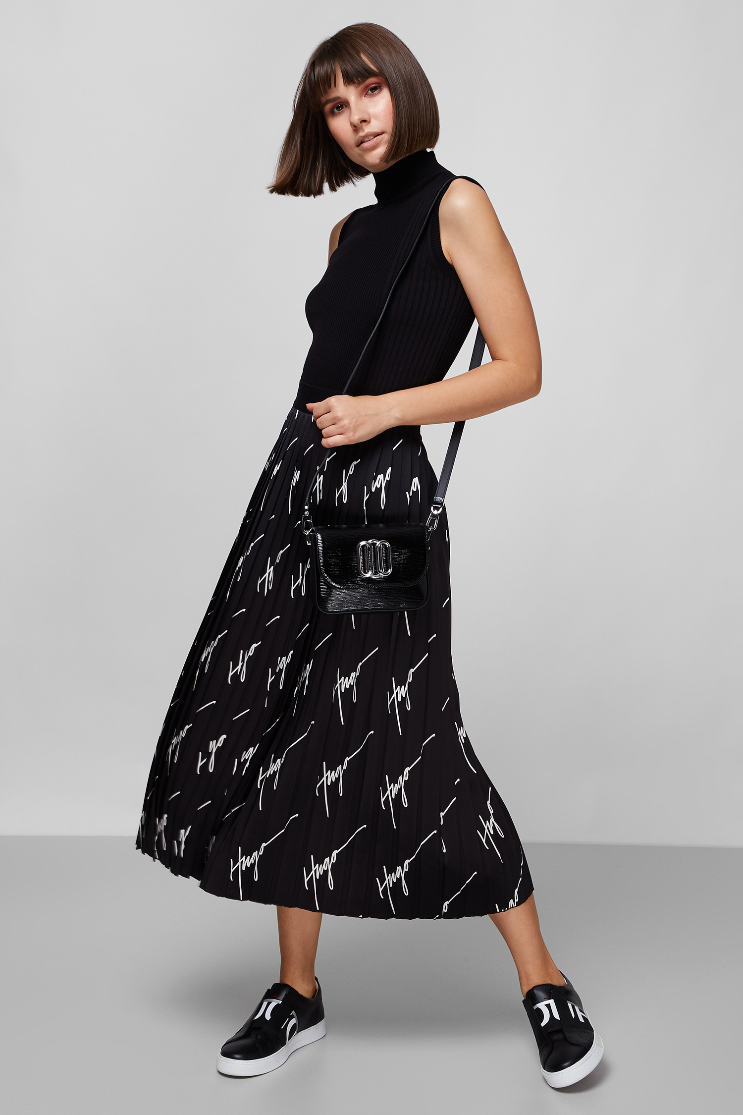 Женская черная юбка-плиссе с узором HUGO 50432577;971