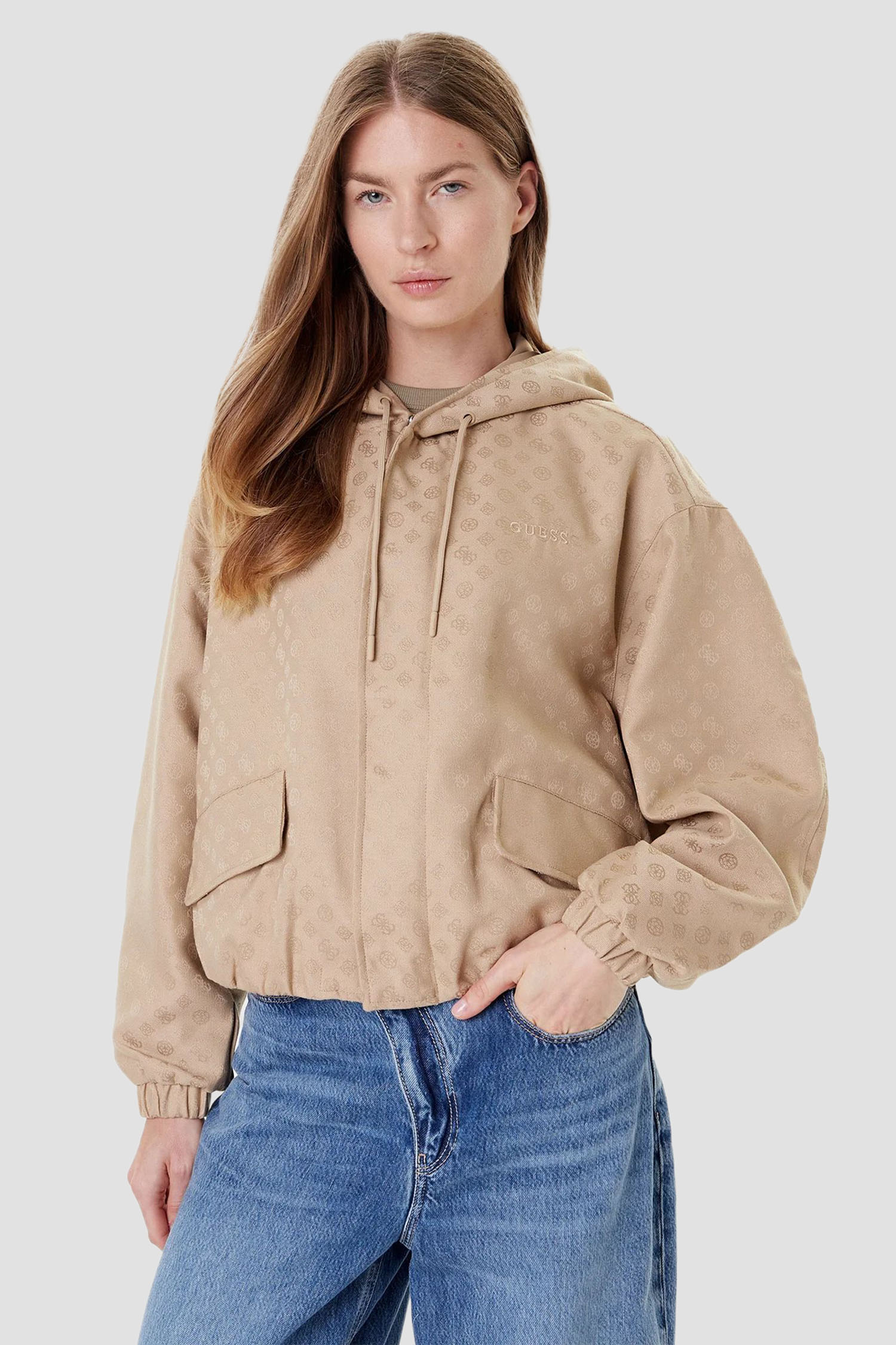 Женская бежевая куртка с узором Guess V5YL02.WH492;F0EL