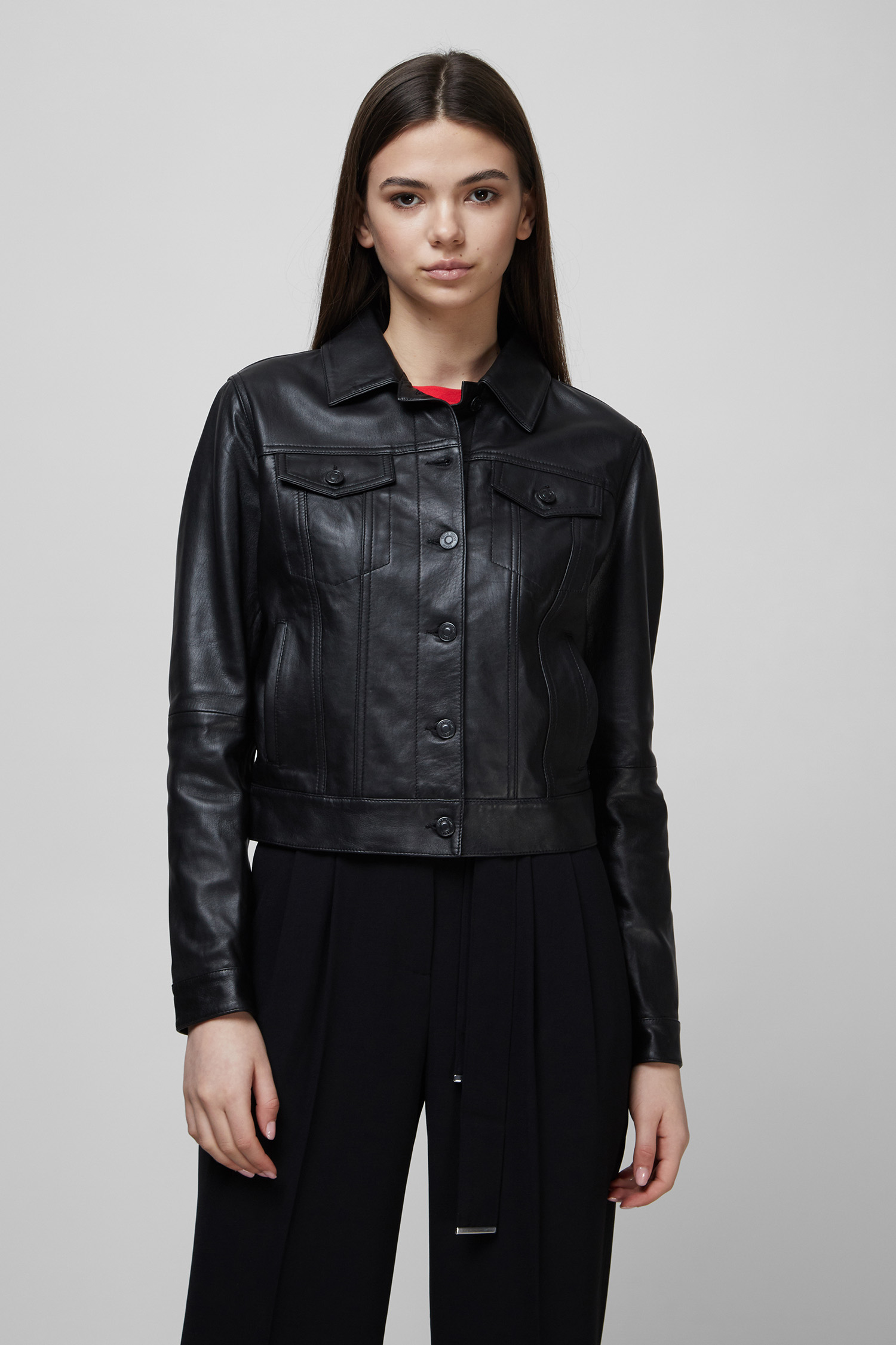 Чорна шкіряна куртка для дівчат HUGO 50462596;001