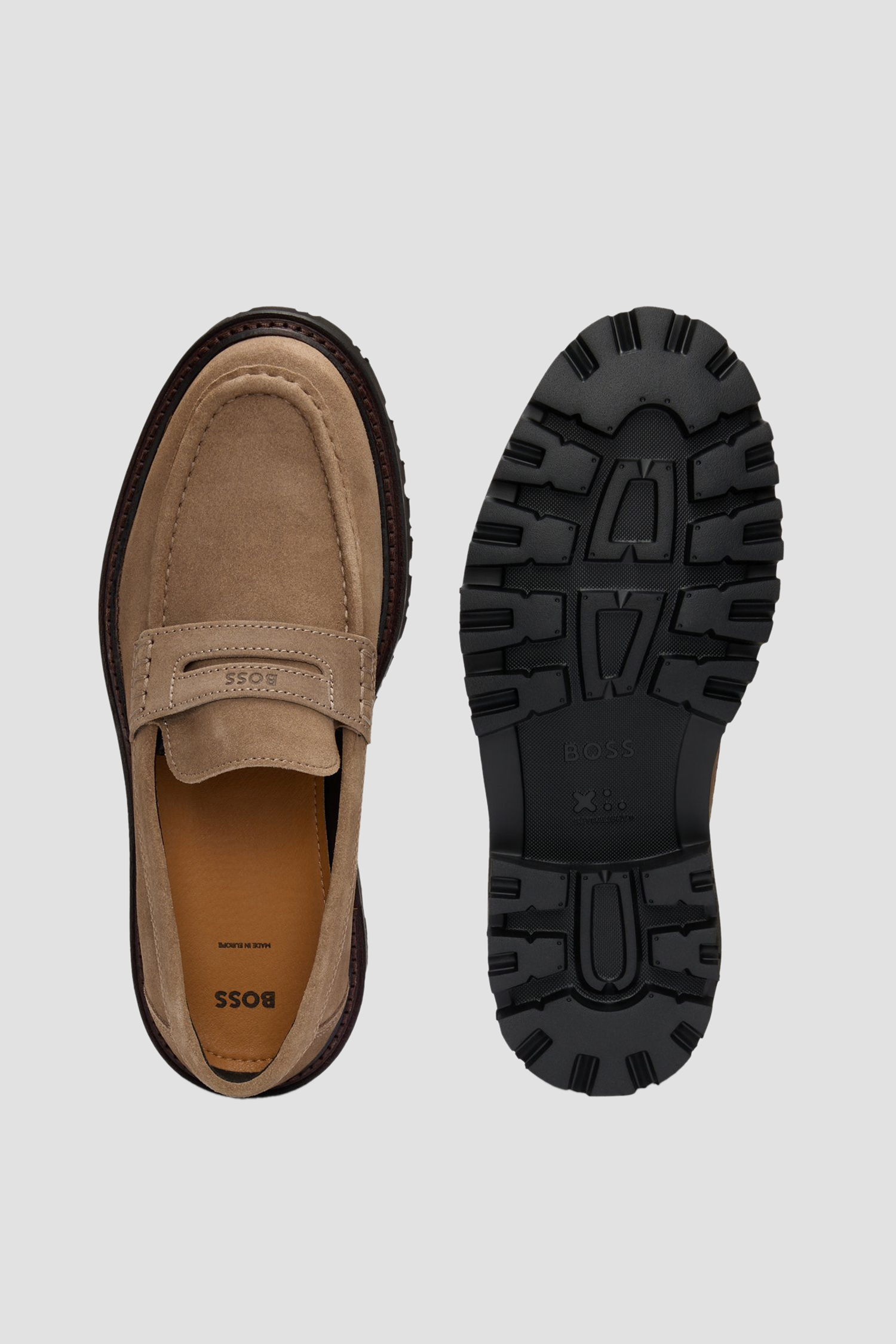 Мужские бежевые замшевые лоферы BOSS 50523080;272