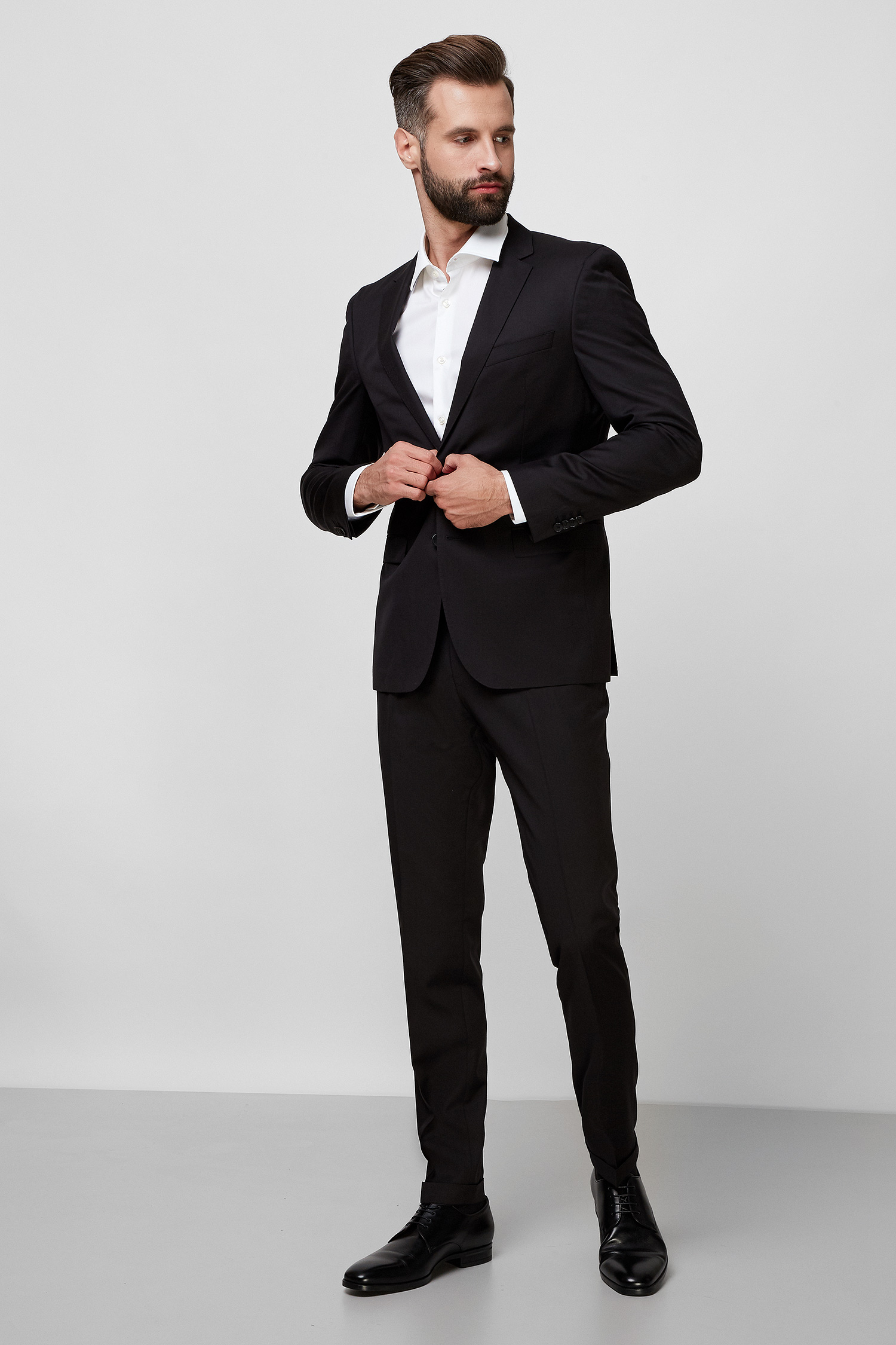 Мужской черный шерстяной костюм (пиджак, брюки) BOSS 50318525К;001