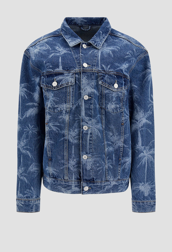 Женская синяя джинсовая куртка с узором Guess W3GN77.D4ZR3