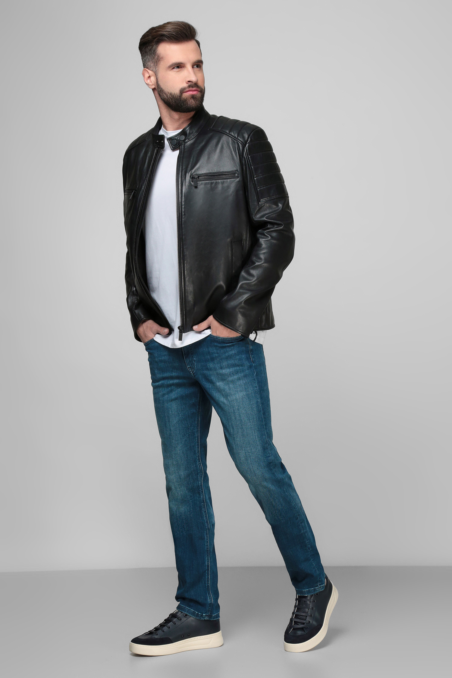 Мужская черная кожаная куртка Karl Lagerfeld 512409.555015;990
