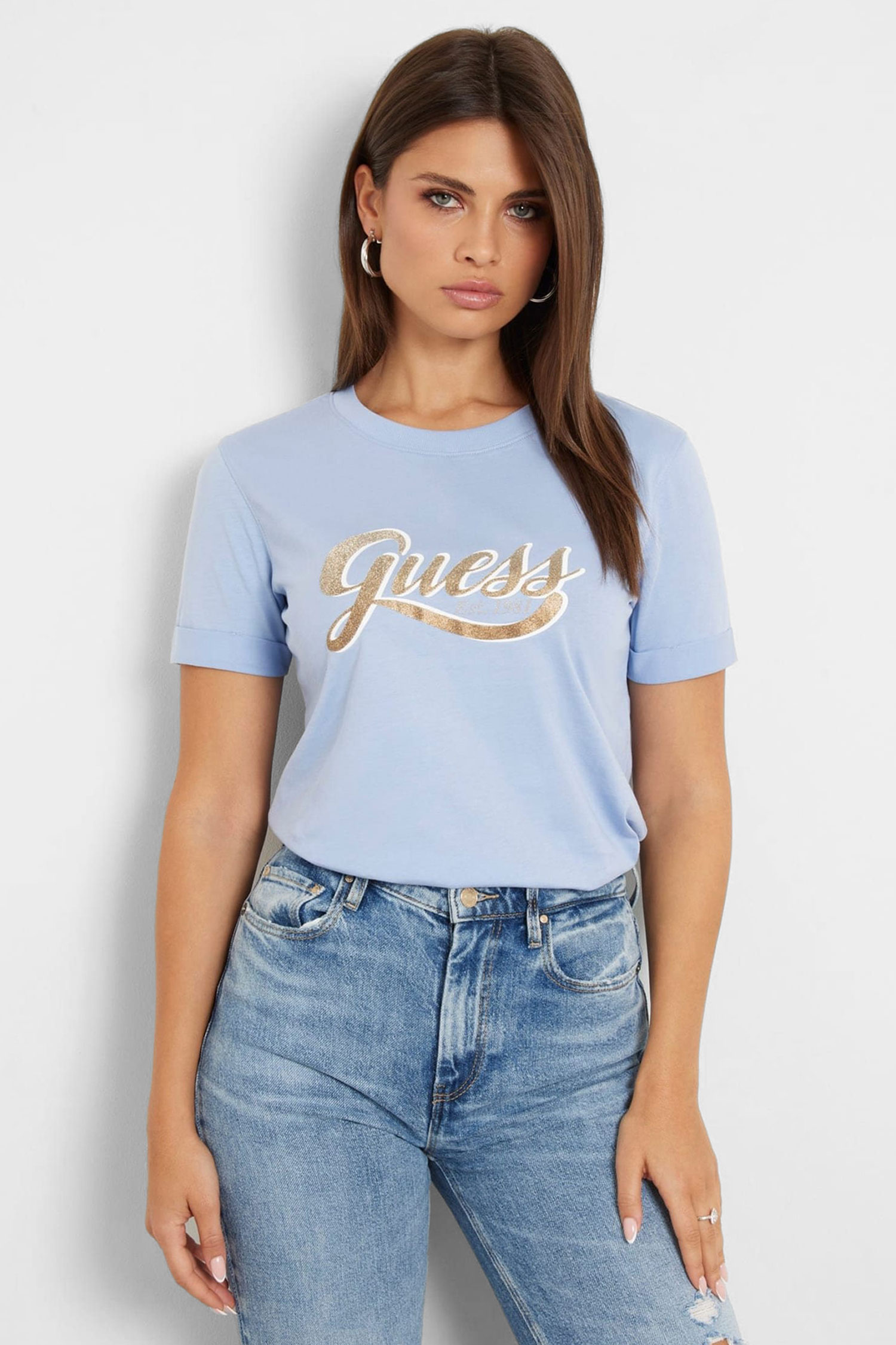 Женская голубая футболка Guess W4YI09.JA914;G76S