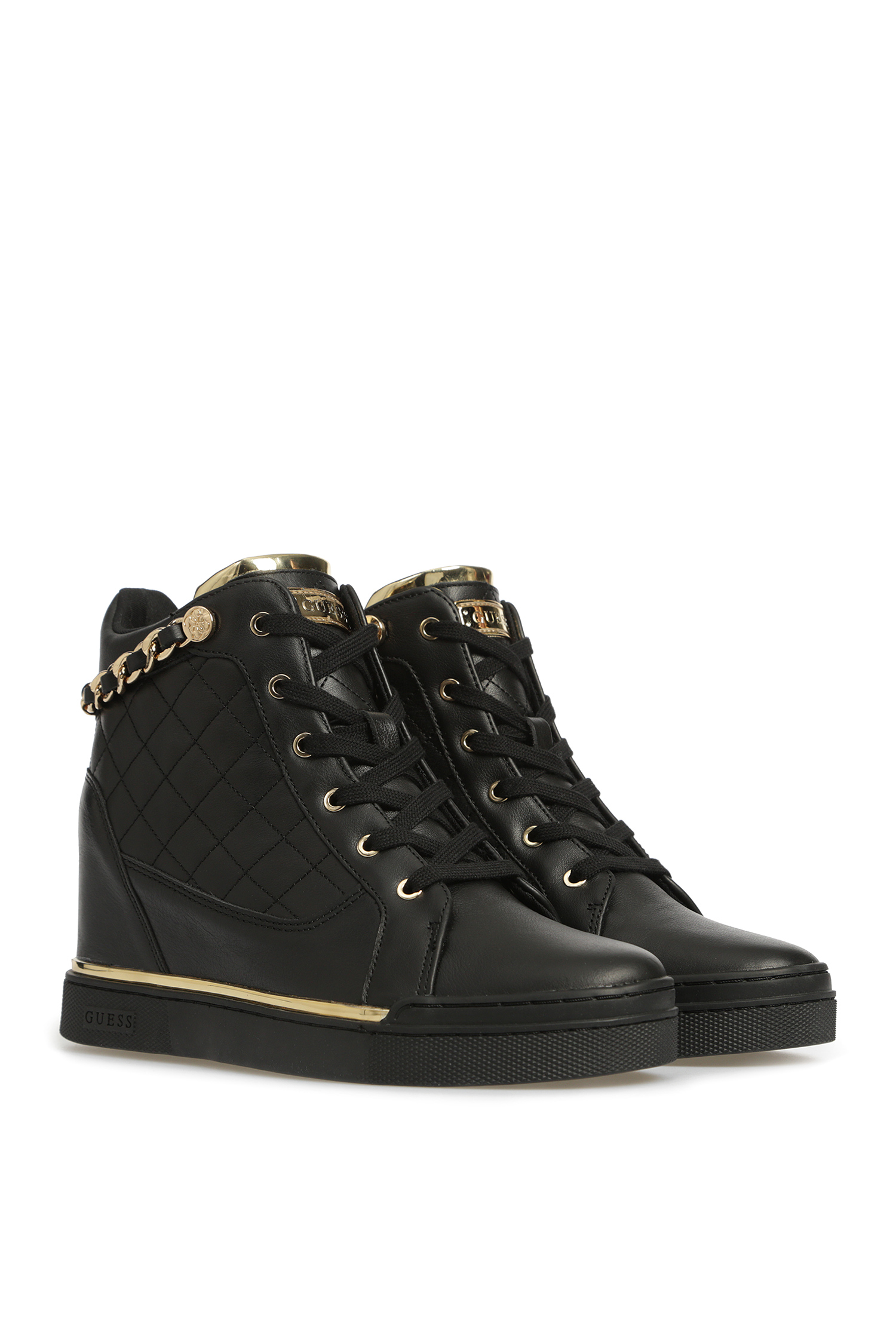 Женские черные кожаные хайтопы Guess FL7FRA.ELE12;BLKGO — Ultrashop