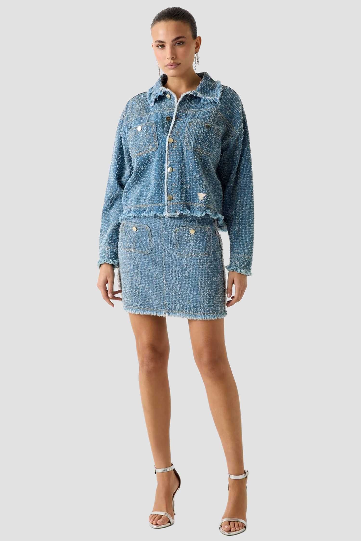 Жіноча блакитна твідова спідниця Guess W6RD0C.D6871;TKTW