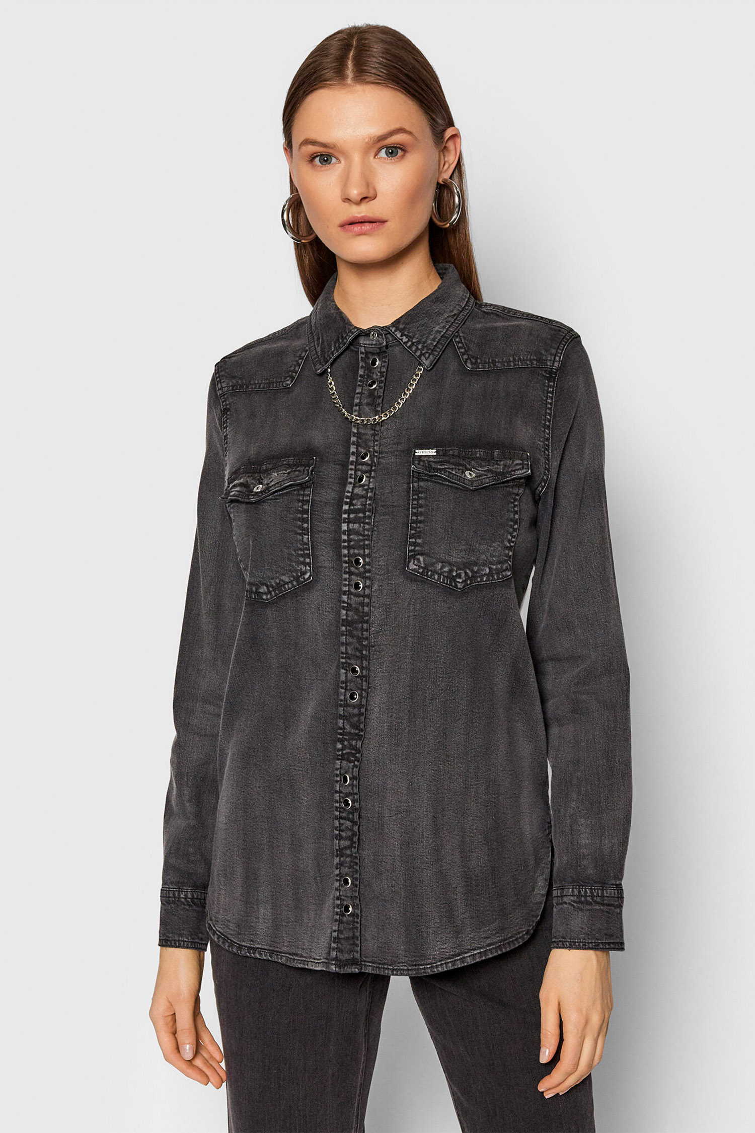 Жіноча сіра джинсова сорочка Guess W2RH32.D4F33;BKC1