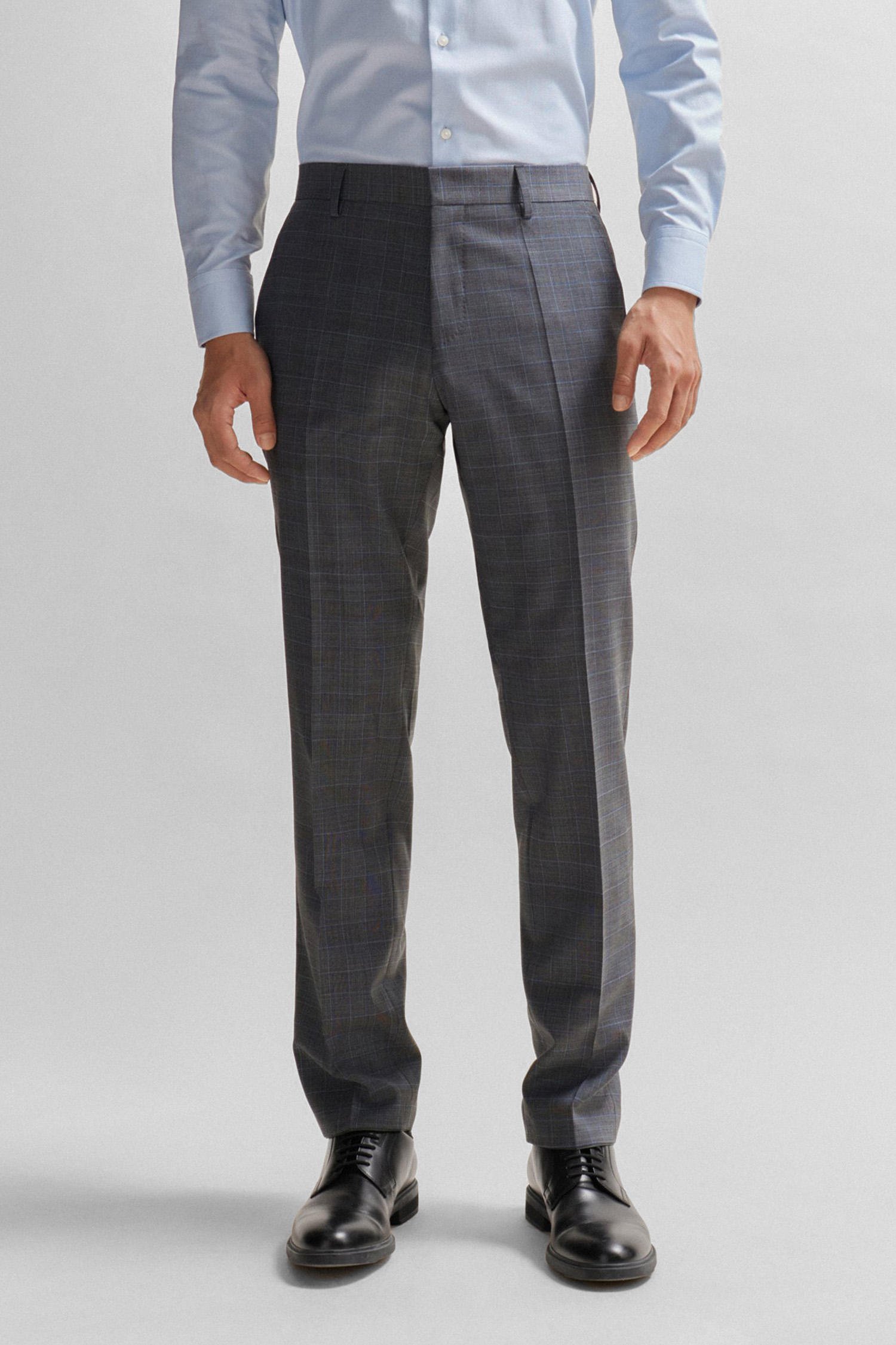 Мужской серый шерстяной костюм в клетку (пиджак, брюки) BOSS 50509479;041