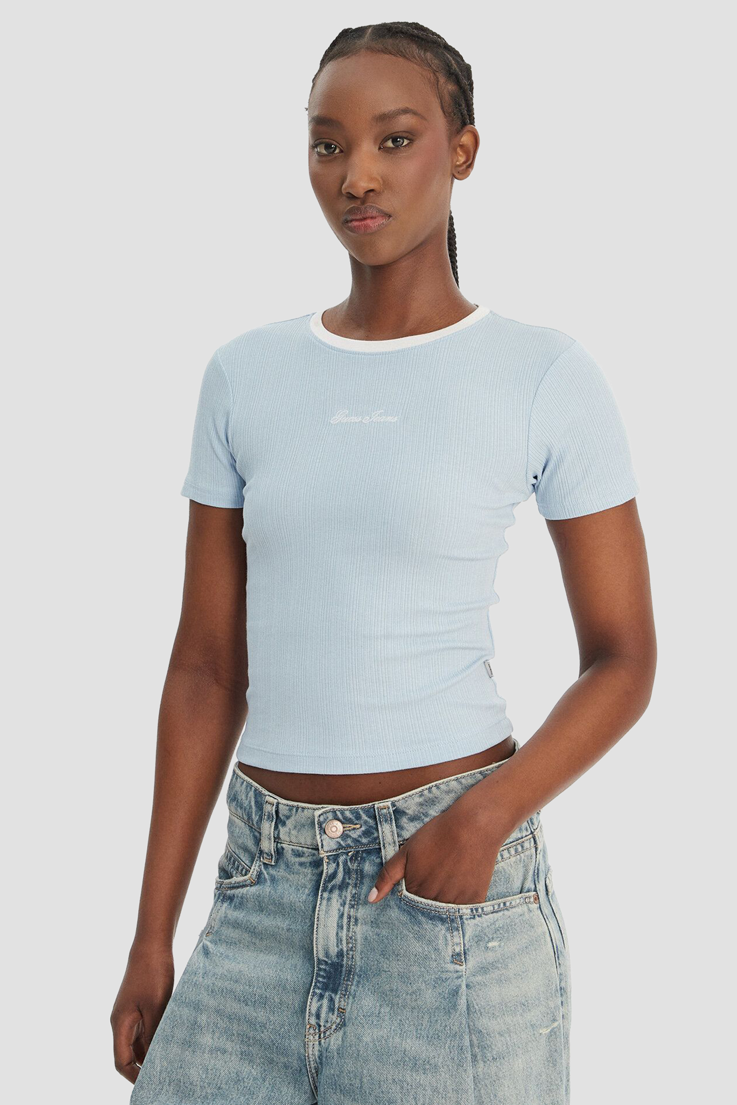 Женская голубая футболка Guess Jeans W6GPA9.KF641;G7K2