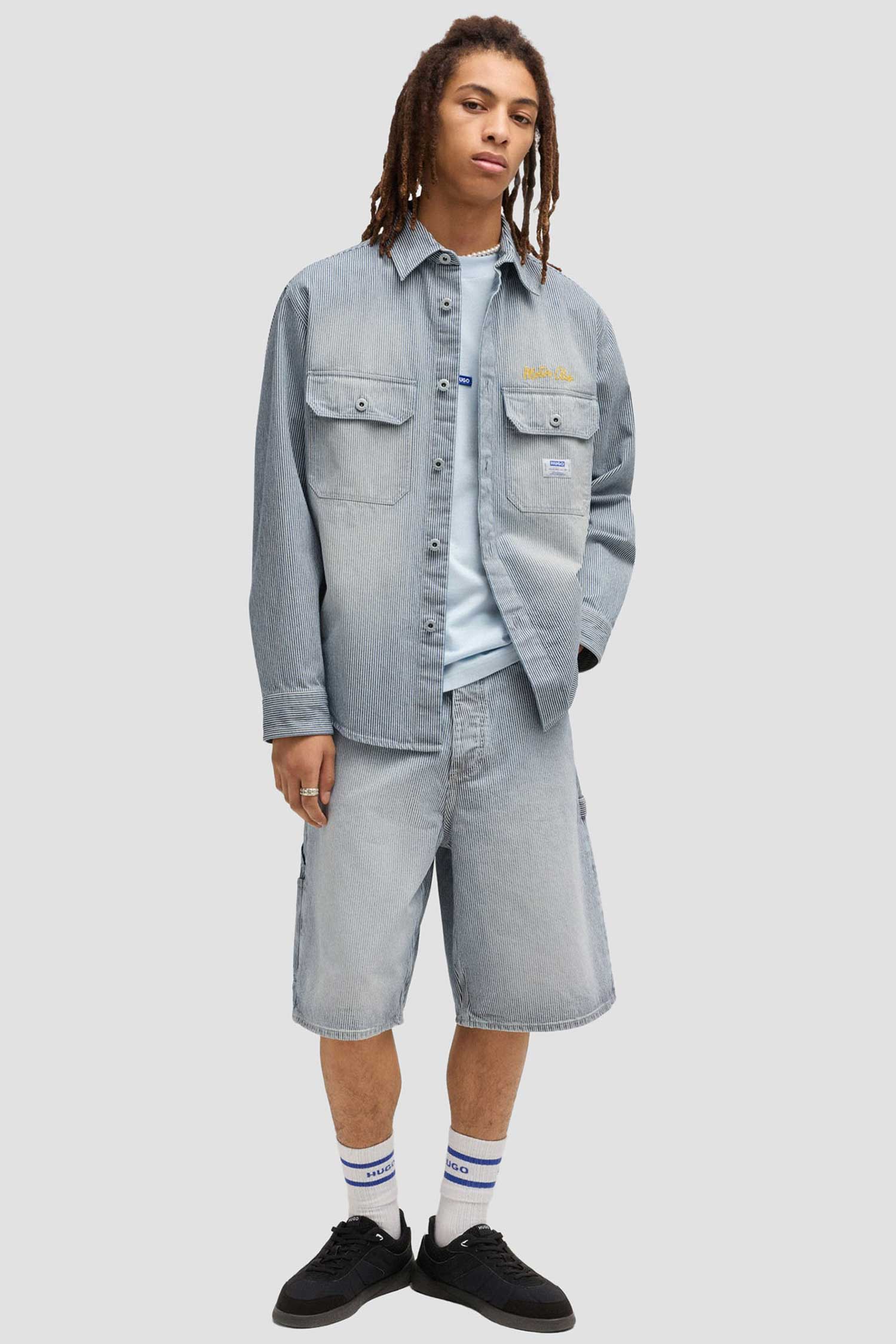 Мужские джинсовые шорты в полоску HUGO BLUE 50534609;439