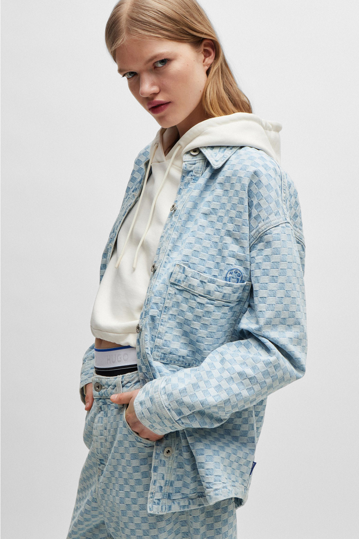 Женская голубая джинсовая куртка с узором HUGO BLUE 50517293;458