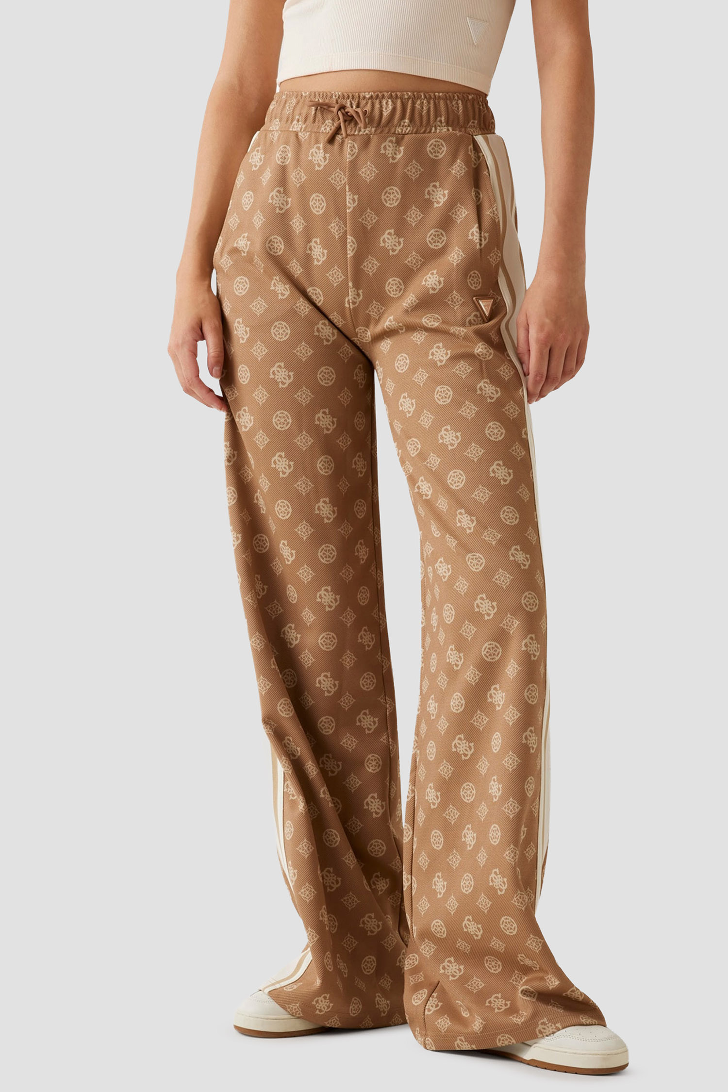 Женские бежевые спортивные брюки с узором Guess V5YB10.K0282;FNDS