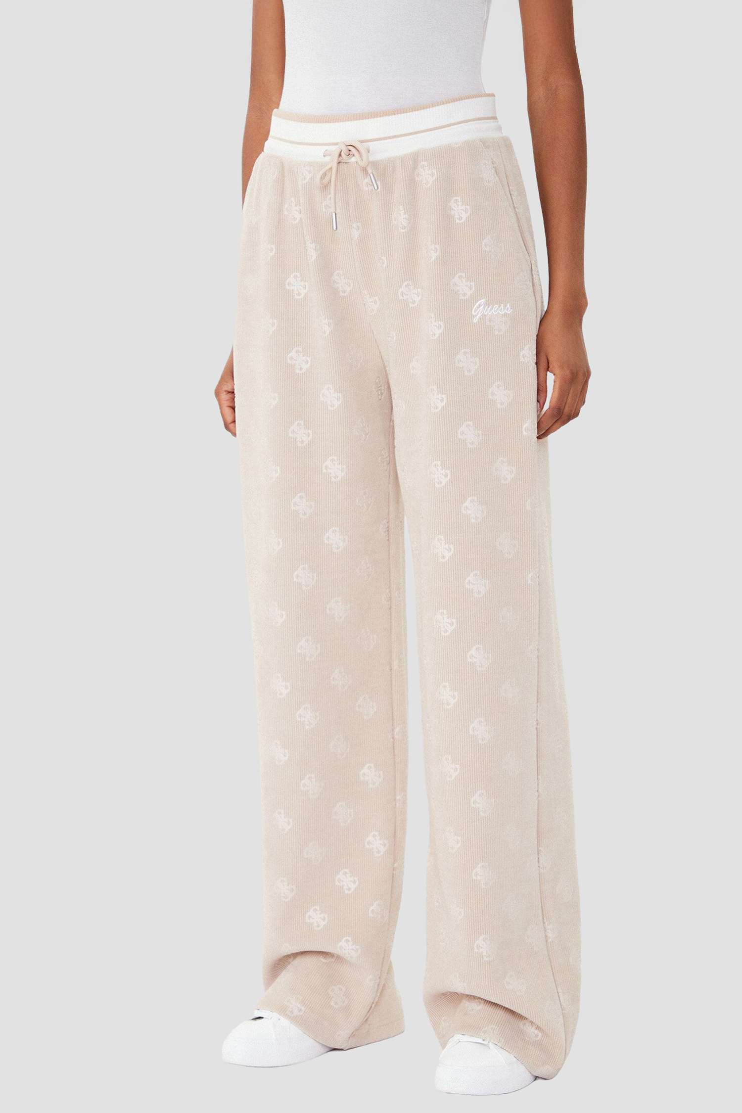 Женские бежевые спортивные брюки с узором Guess V5BB00.K1902;COCB