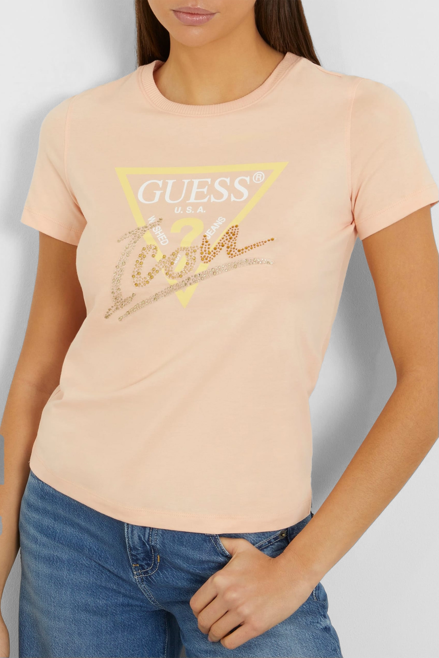 Женская персиковая футболка Guess W4GI20.I3Z14;G6J4