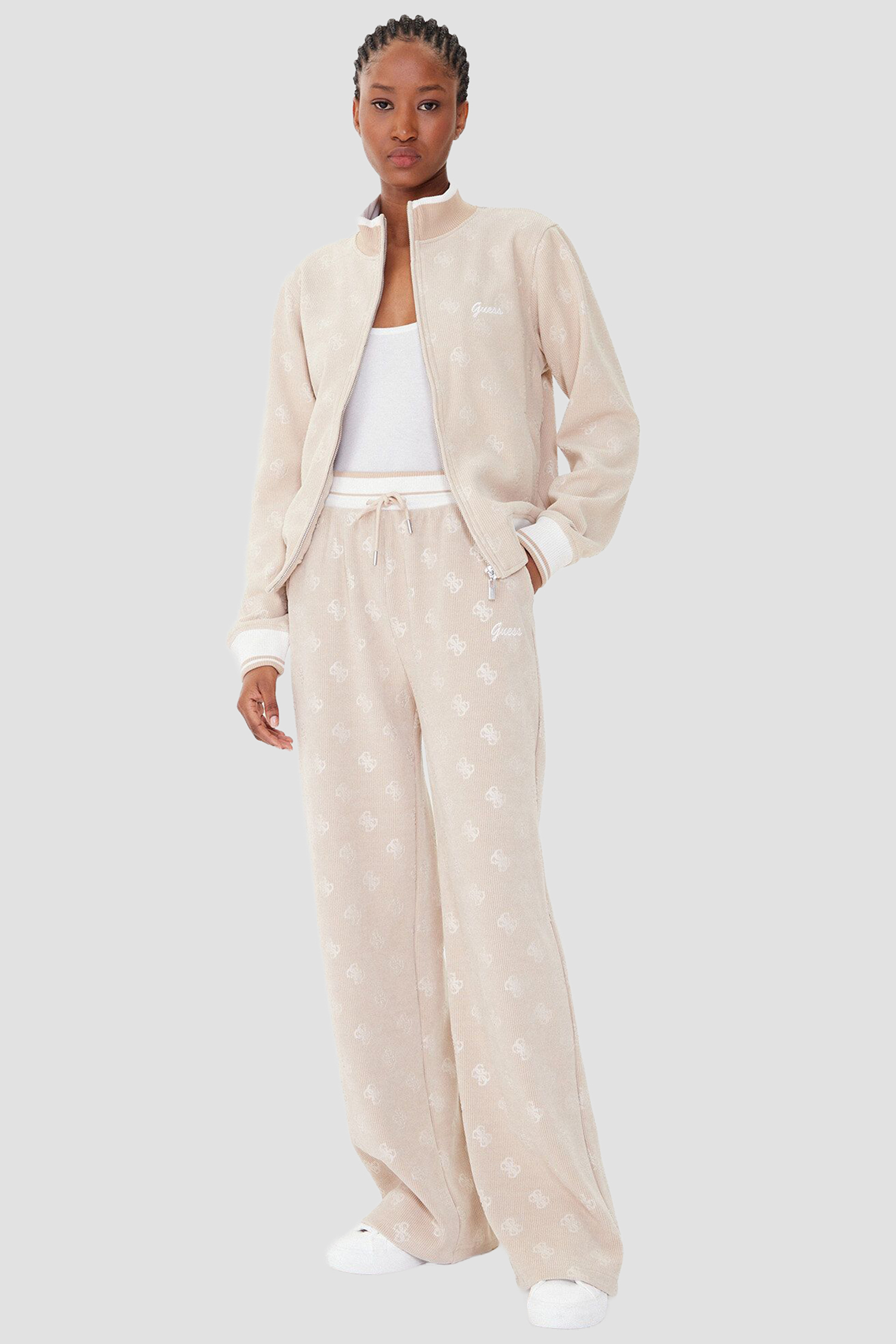 Женские бежевые спортивные брюки с узором Guess V5BB00.K1902;COCB