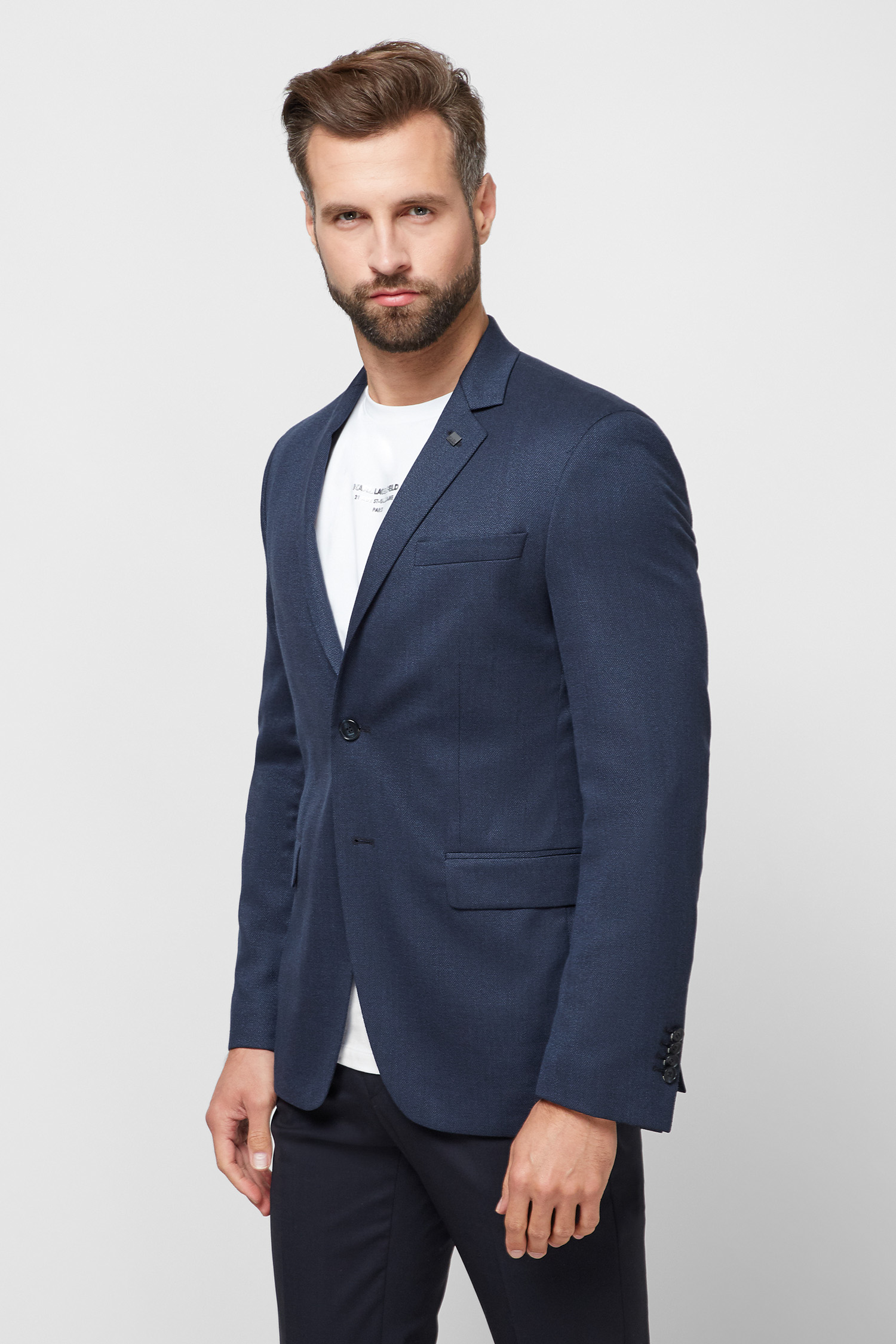 Мужской темно-синий шерстяной пиджак Karl Lagerfeld 511023.155205;690