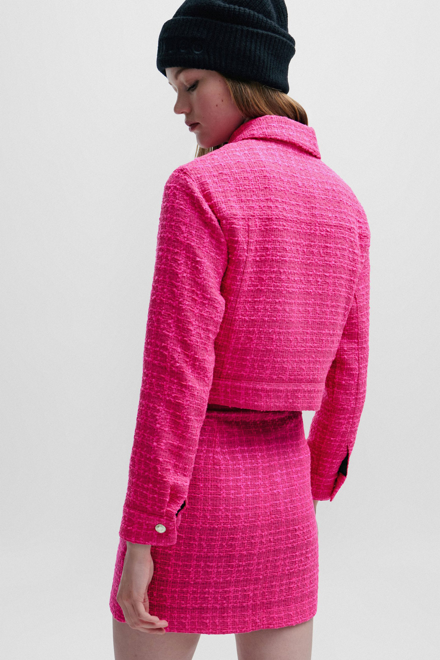 Женский розовый твидовый жакет HUGO 50508646;967