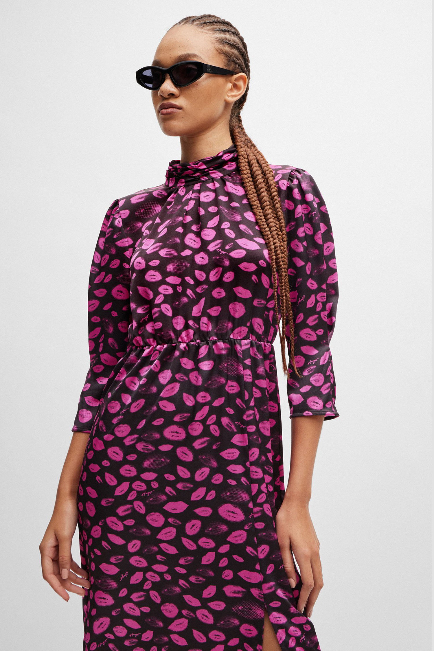 Женское черное платье с узором HUGO 50508278;963