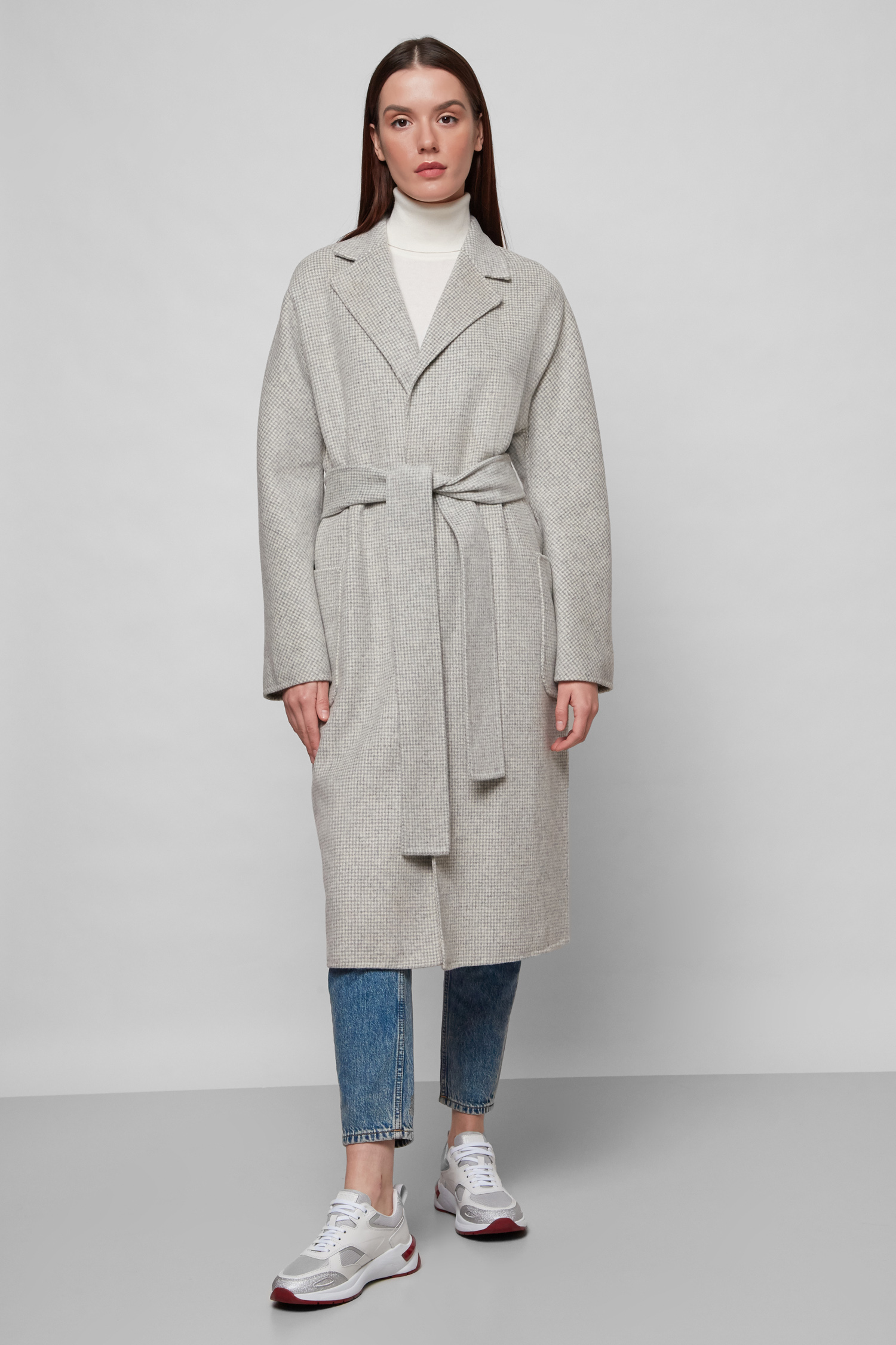 Жіноче сіре вовняне пальто з візерунком BOSS 50461879;962
