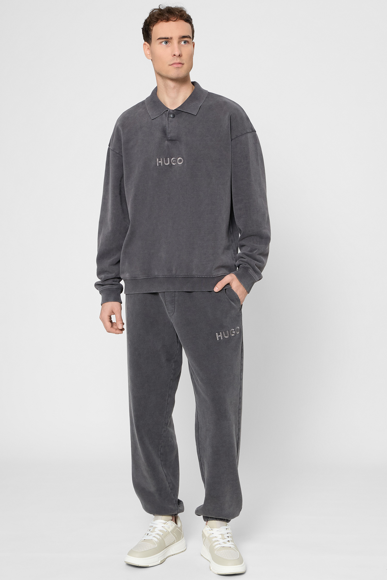 Мужское темно-серое поло HUGO 50546395;017