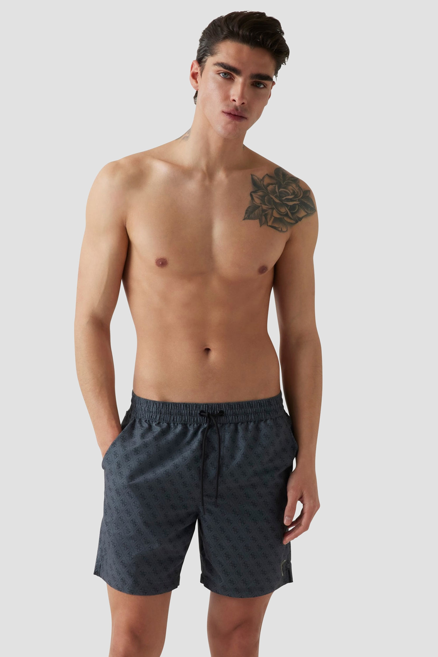 Мужские темно-серые плавательные шорты с узором Guess F5GT00.WG2D2;PJ1G