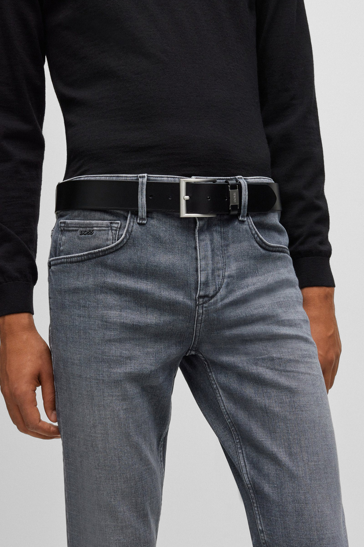 Мужской черный кожаный ремень BOSS 50475116;001