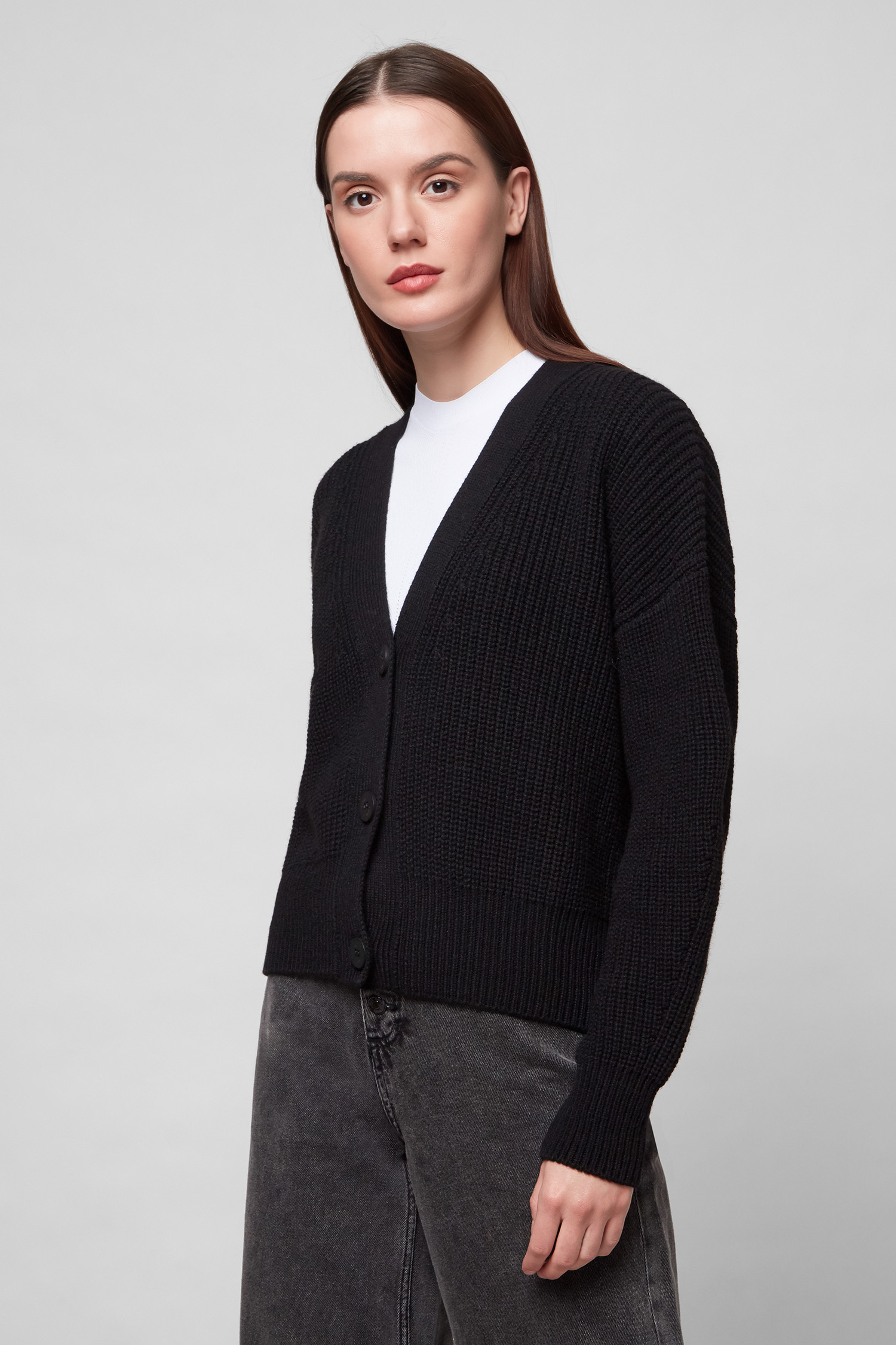 Женский черный шерстяной кардиган HUGO 50455438;001